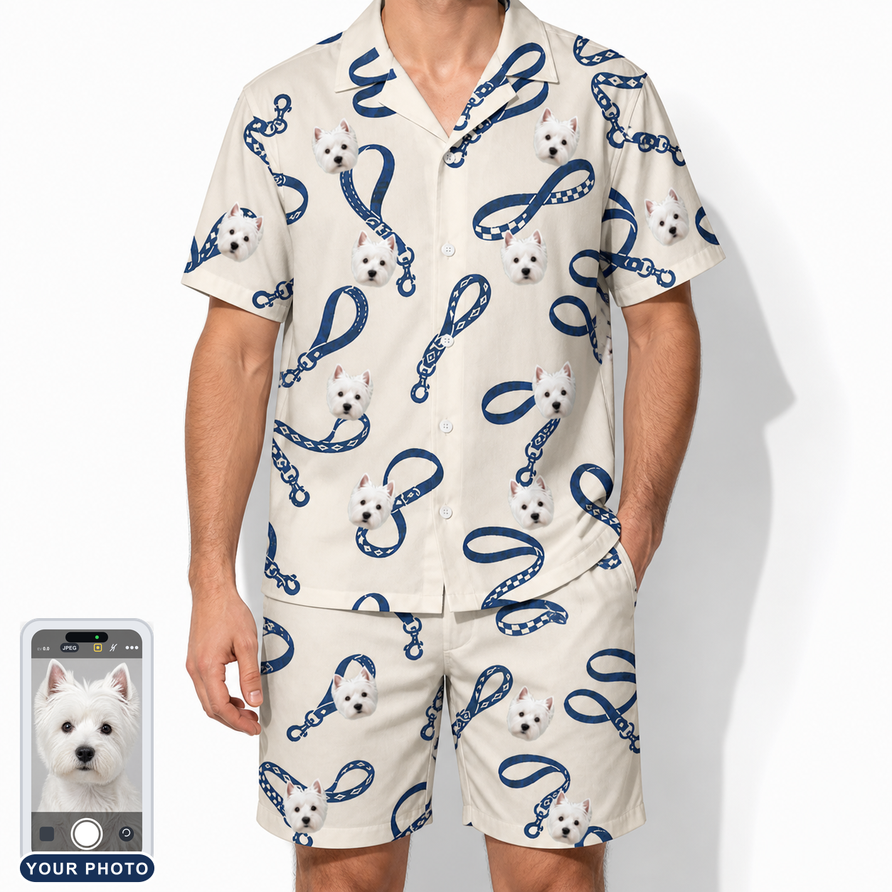 Men's Leash Lineup Custom Dog Face Shirt & Shorts Set
