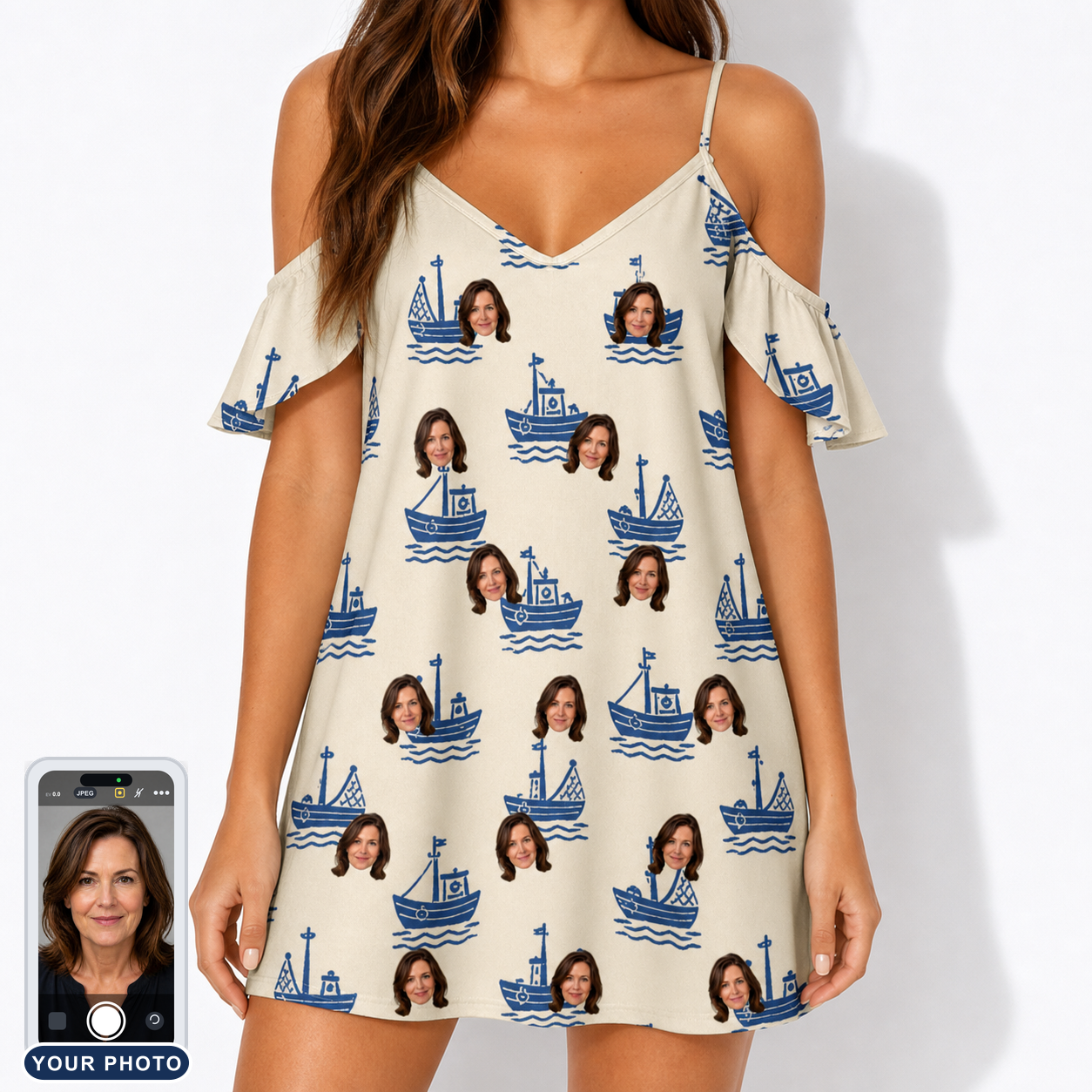 Women's Skipper Scooters Custom Face Off-Shoulder Dress