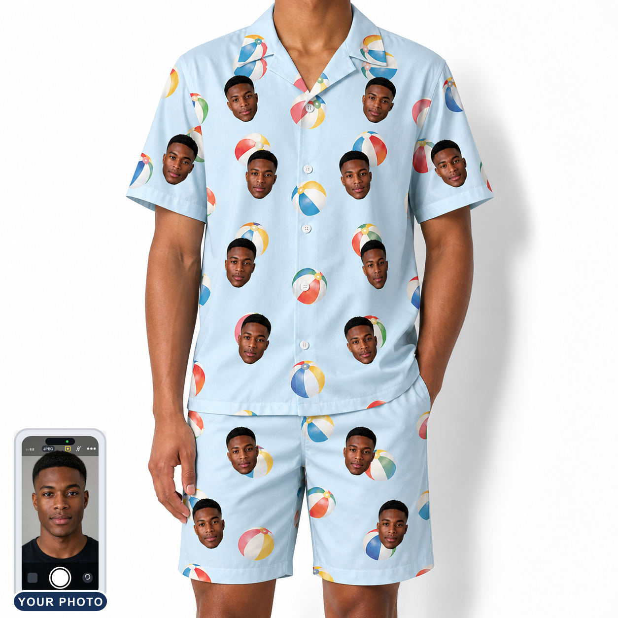 Men's Family Floaties Custom Face Shirt & Shorts Set