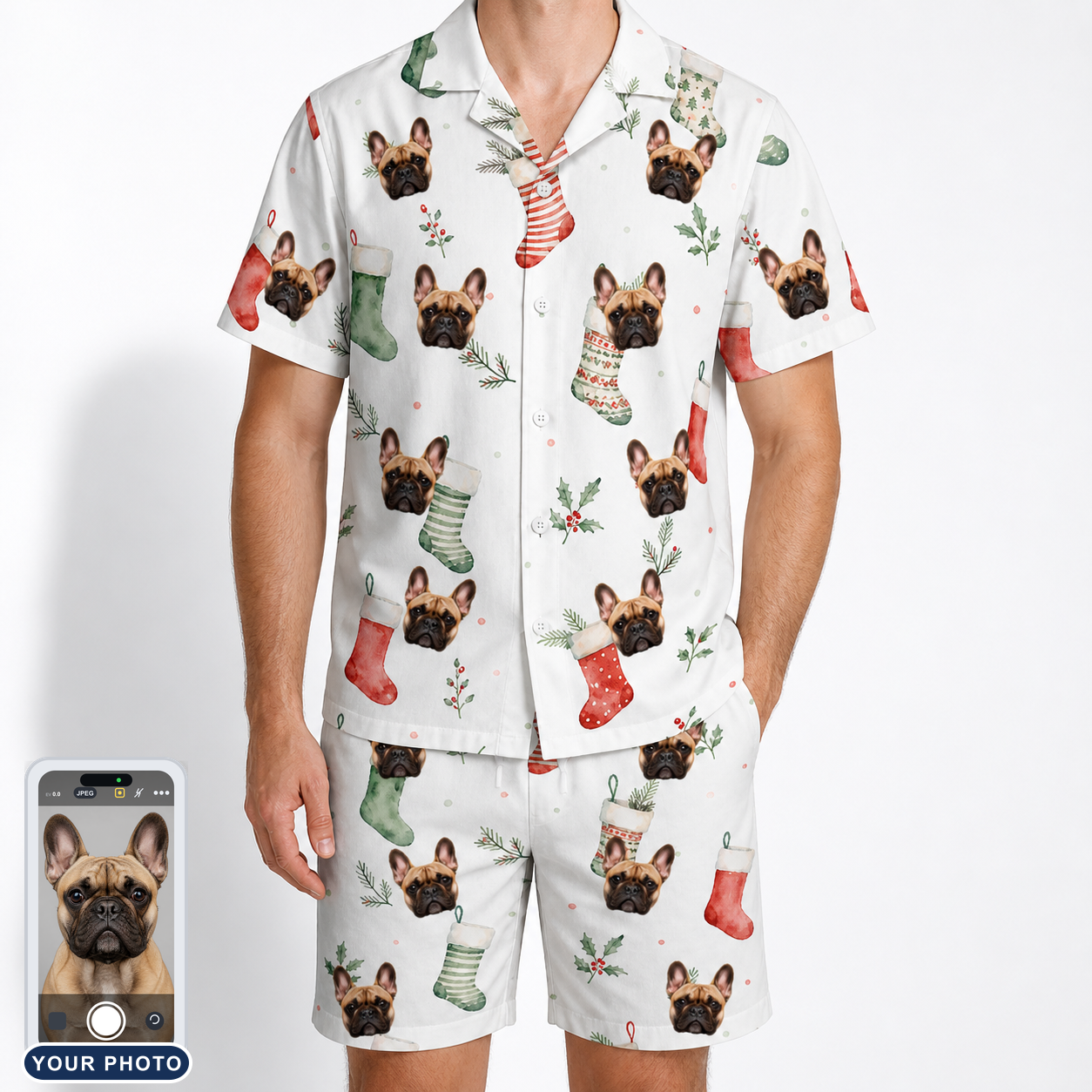 Men's Hearth Hangers Custom Dog Face Shirt & Shorts Set