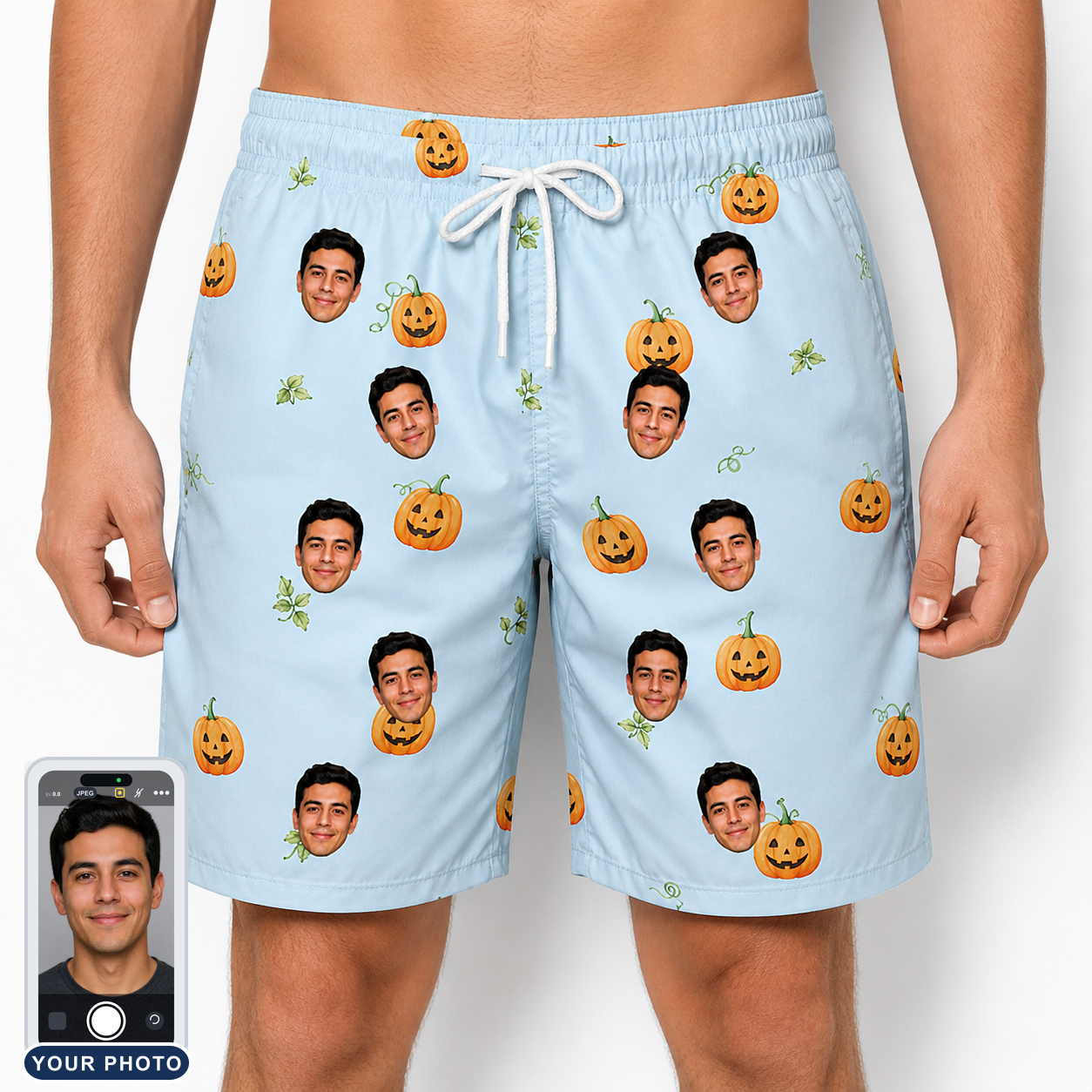 Men's Toothy Torchlight Custom Face Beach Shorts