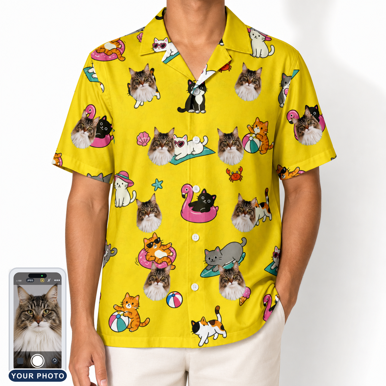 Men's Velvet Nuzzles Custom Cat Face Hawaiian Shirt