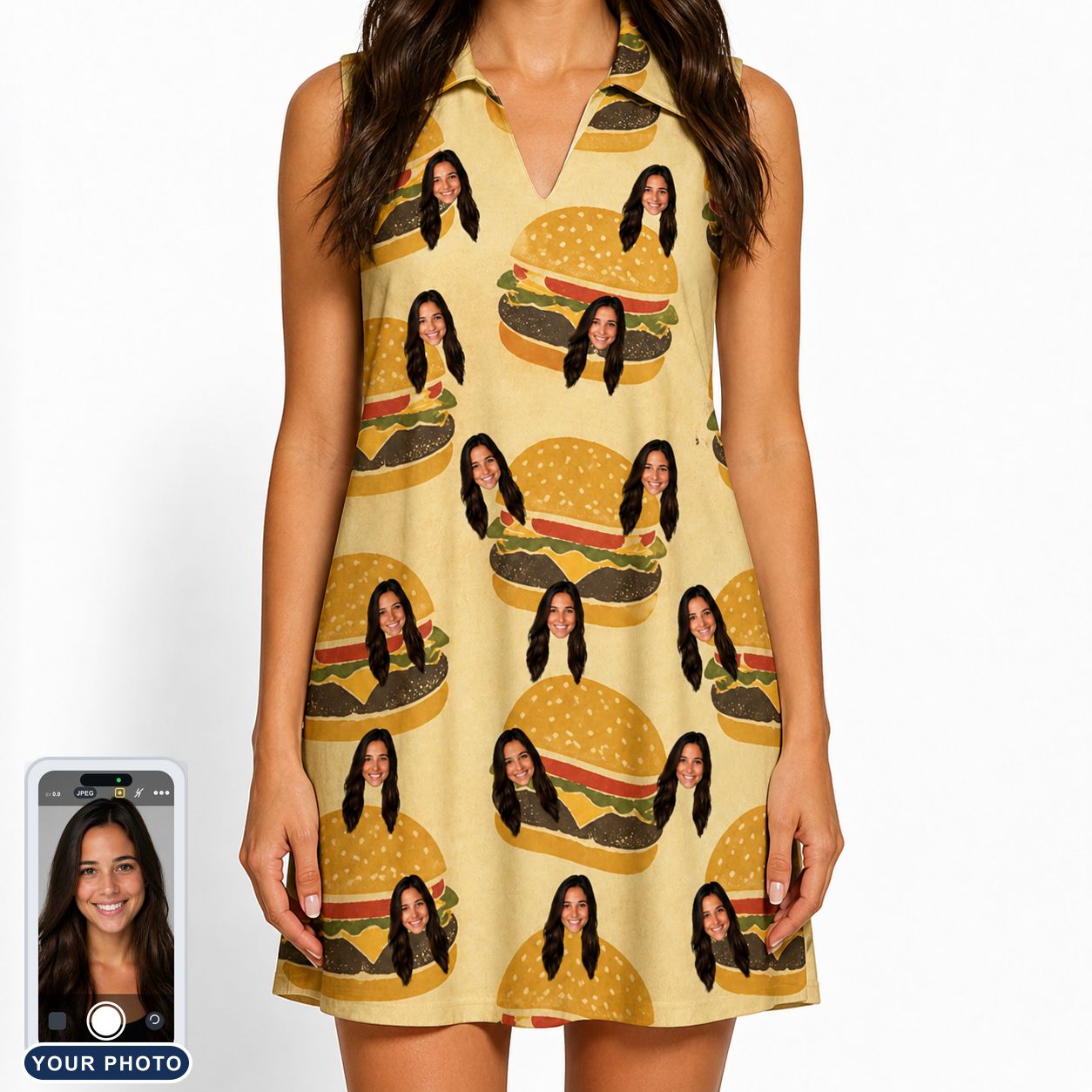 Women's Patty Potluck Custom Face V-Neck Dress