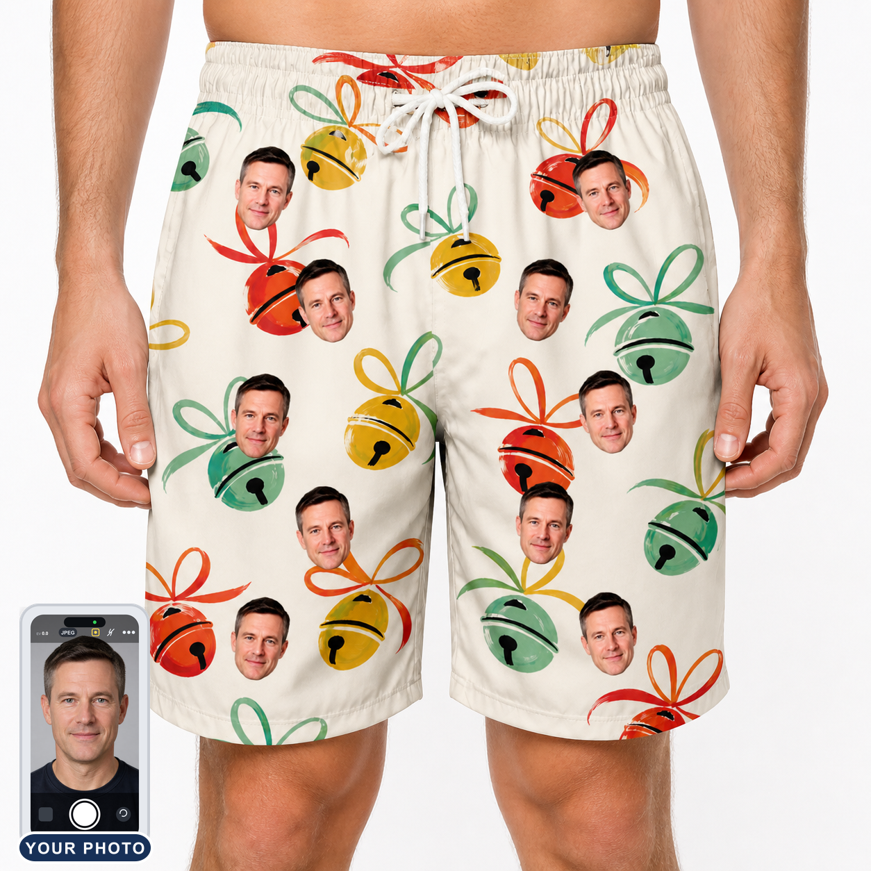 Men's Sleigh Bells Custom Face Beach Shorts