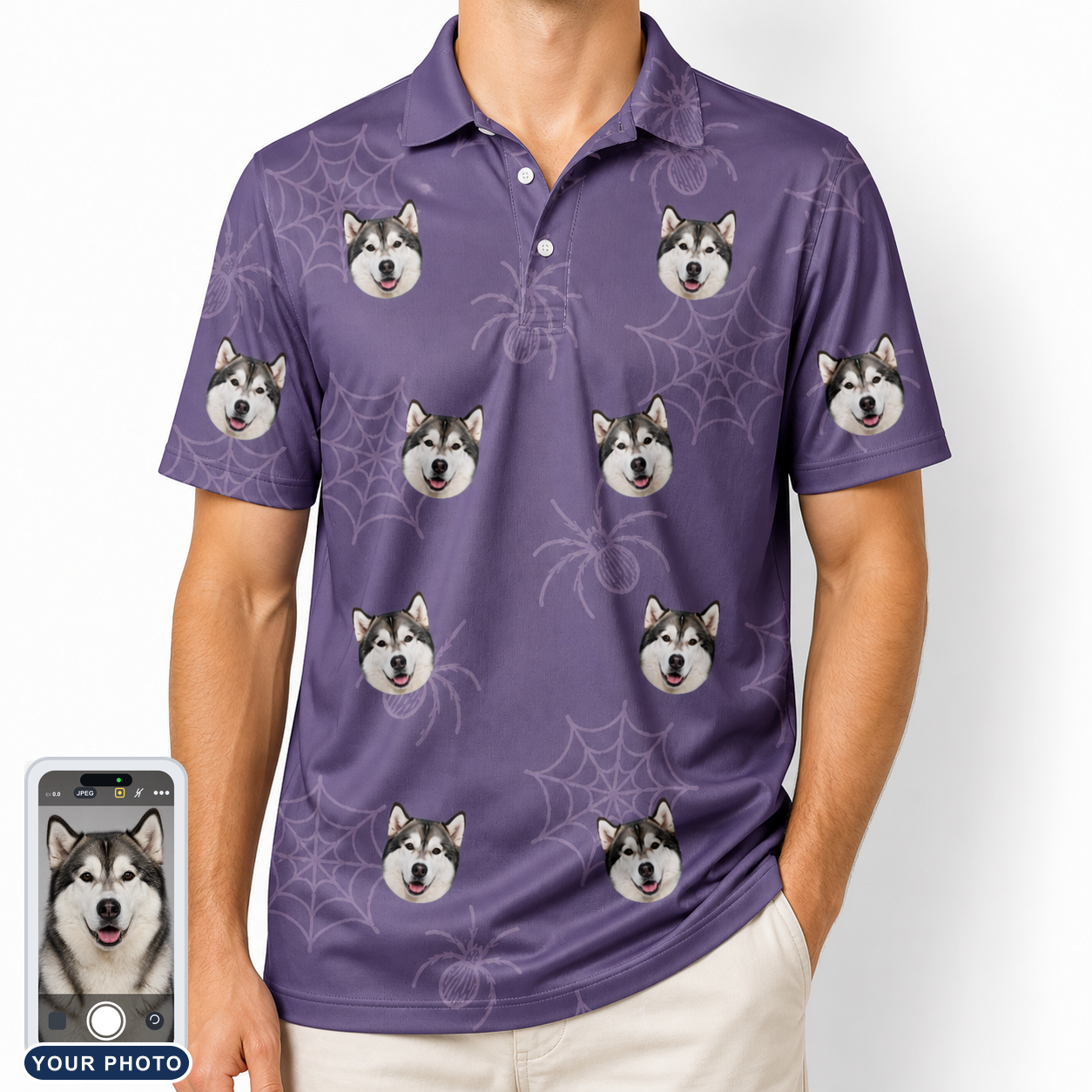Men's Spider Social Custom Dog Face Polo Shirt