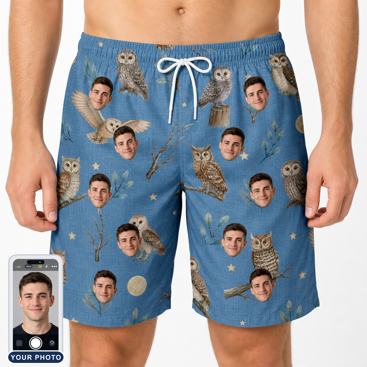 Men's Hoot Hollow Custom Face Beach Shorts