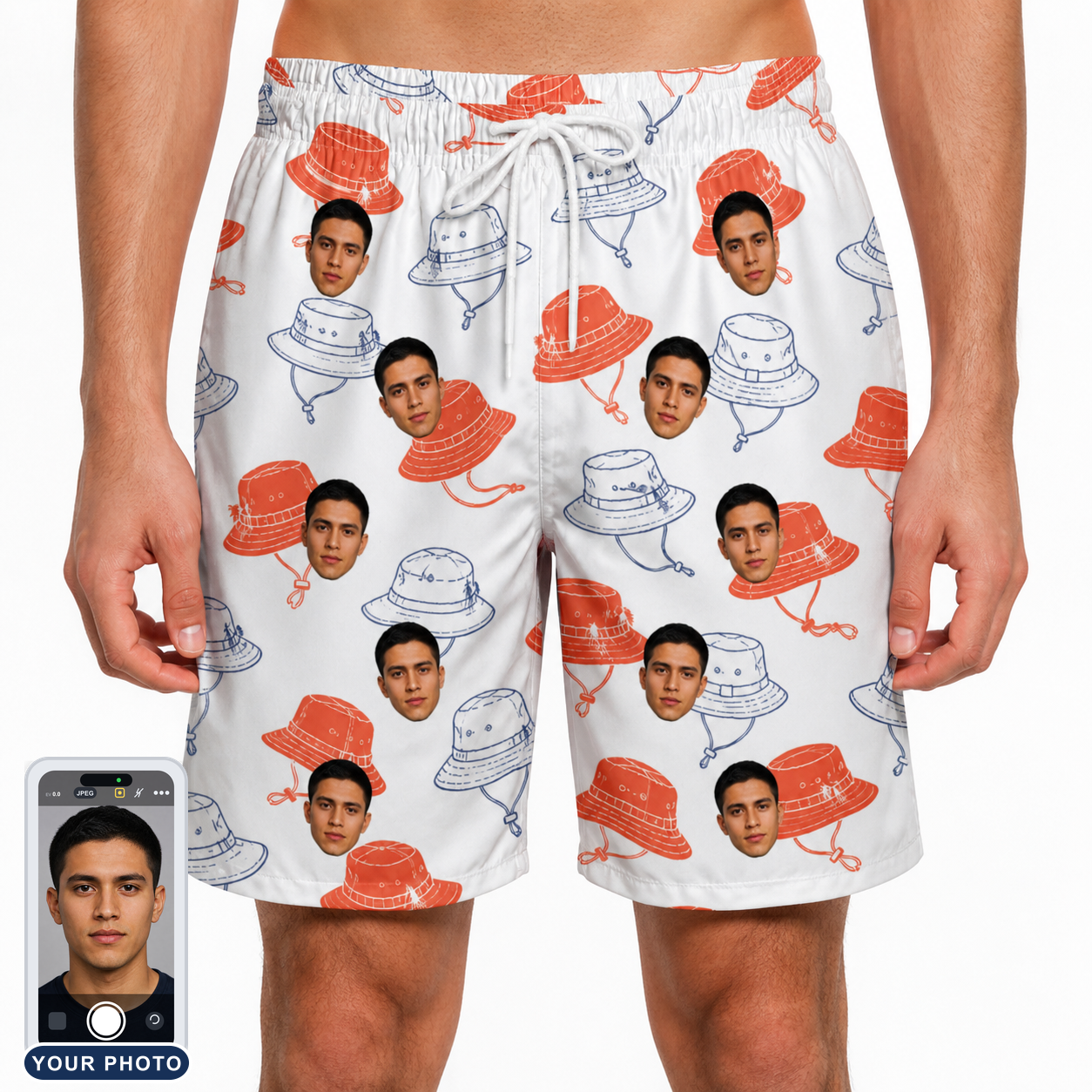 Men's Hooked Brims Custom Face Beach Shorts