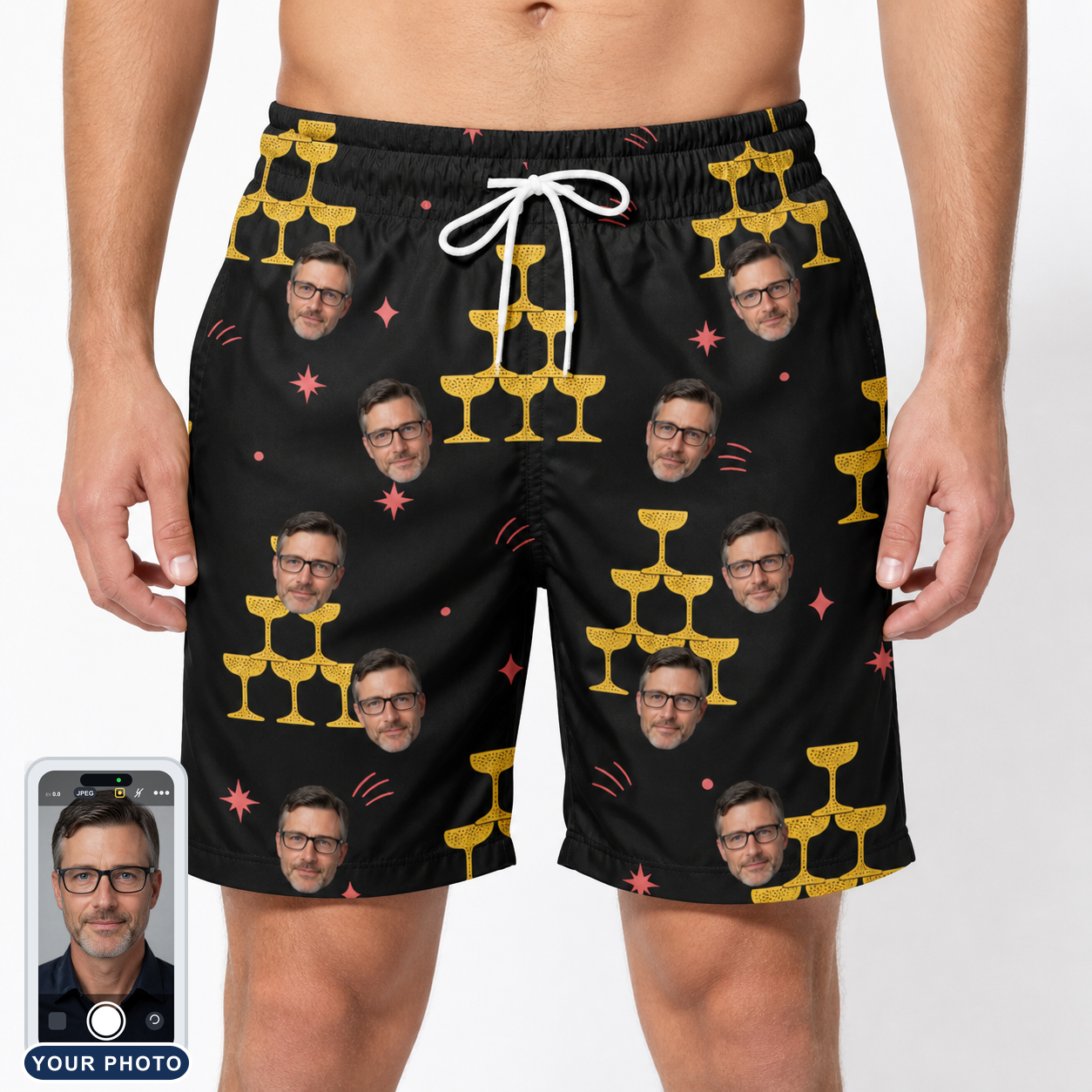 Men's Shoreline Cheers Custom Face Beach Shorts