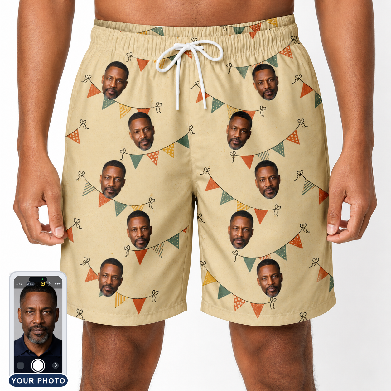 Men's Candle Confetti Custom Face Beach Shorts