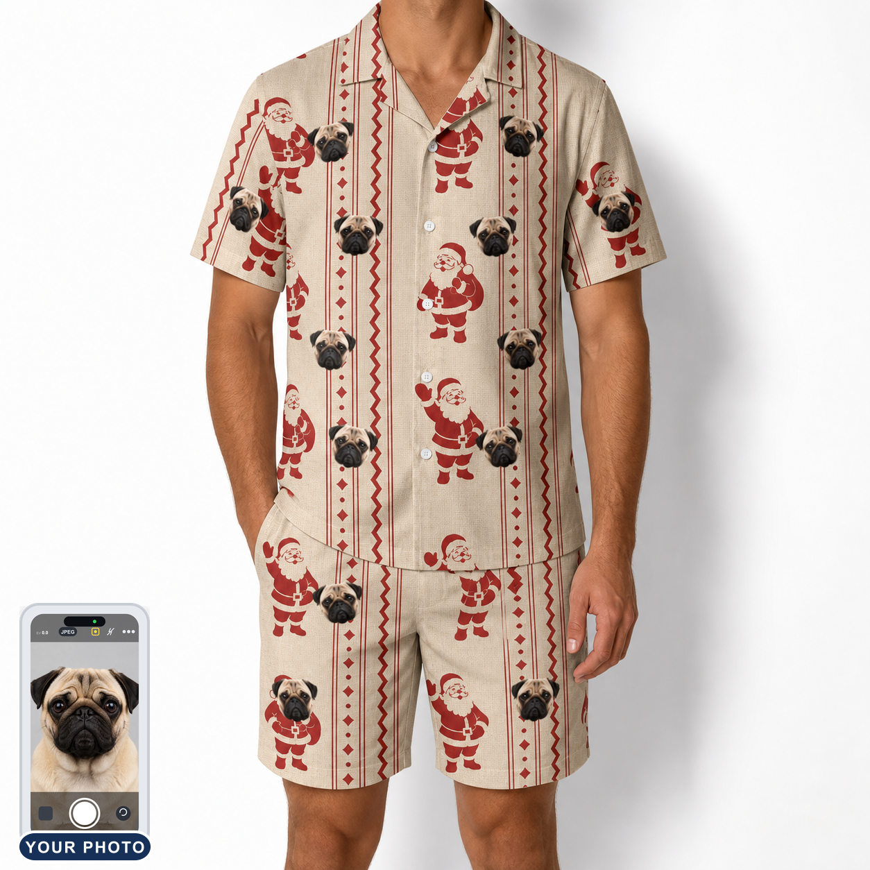 Men's Jolly Jingle Custom Dog Face Shirt & Shorts Set