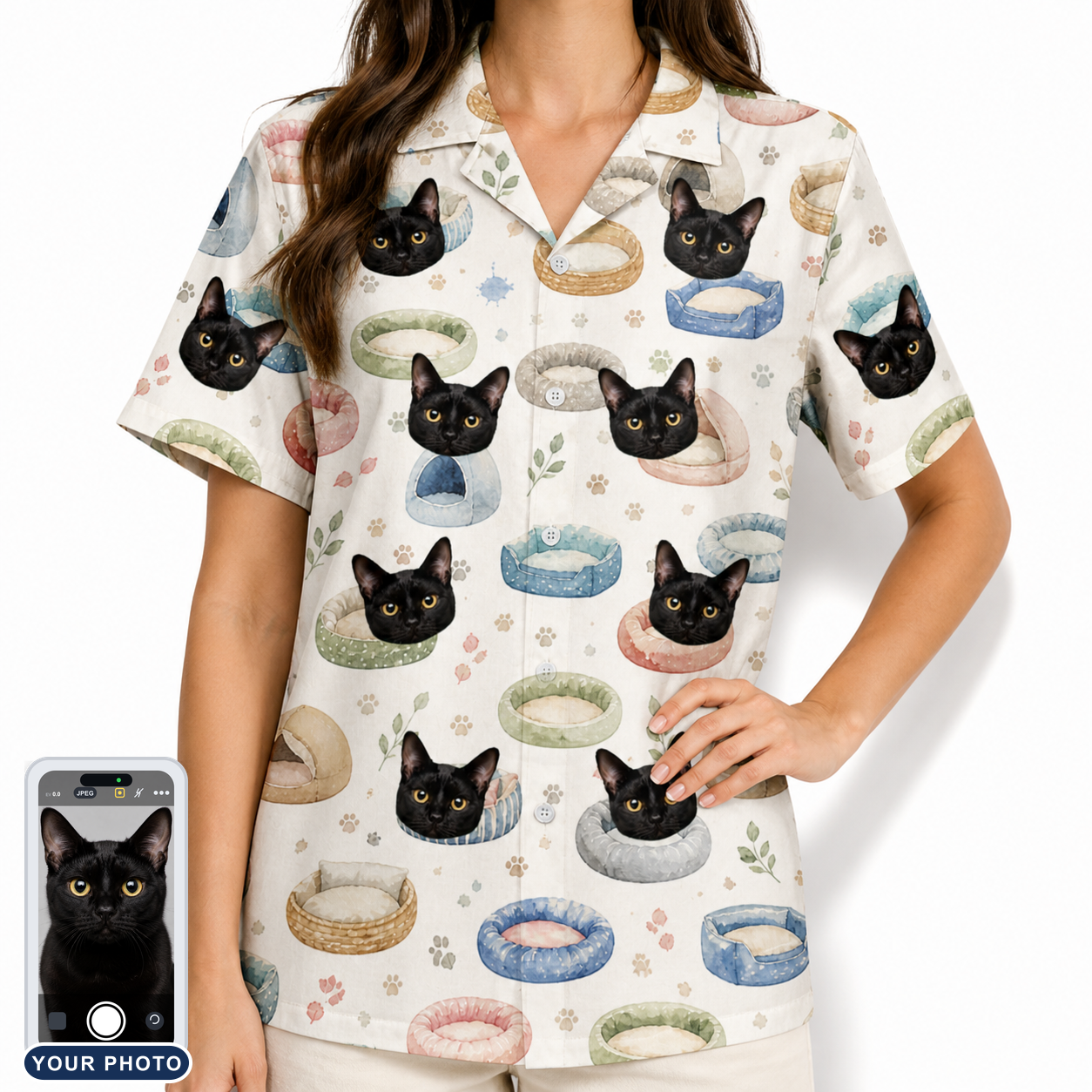Women's Dreamy Dens Custom Cat Face Hawaiian Shirt
