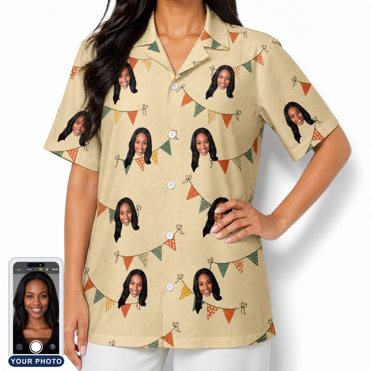 Women's Candle Confetti Custom Face Hawaiian Shirt