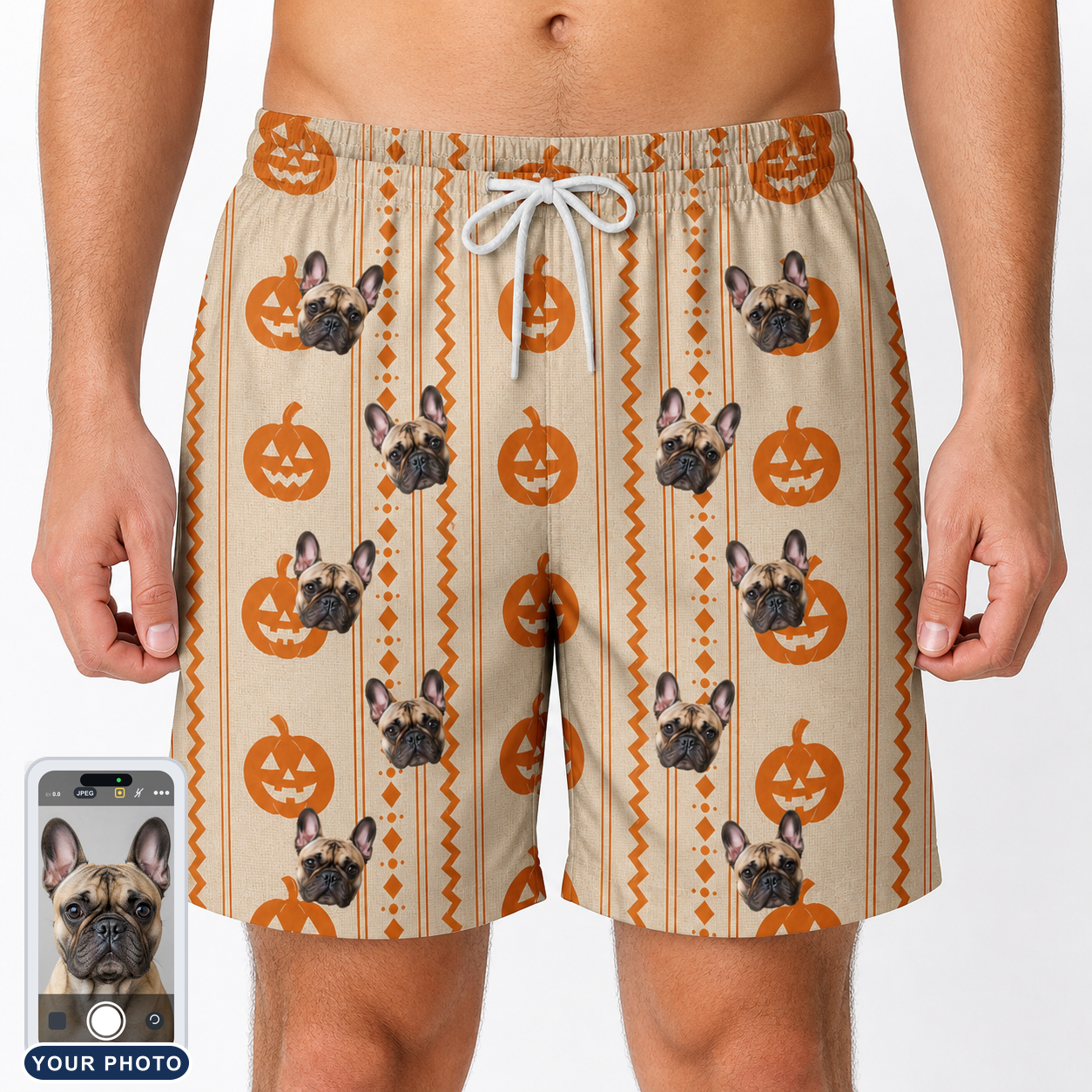 Men's Spooky Squash Custom Dog Face Beach Shorts