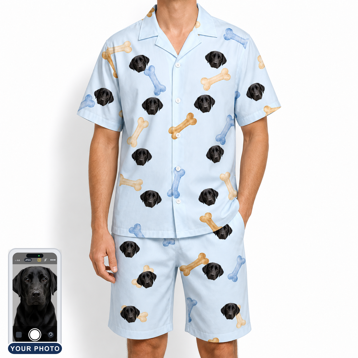 Men's Molar Morsels Custom Dog Face Shirt & Shorts Set