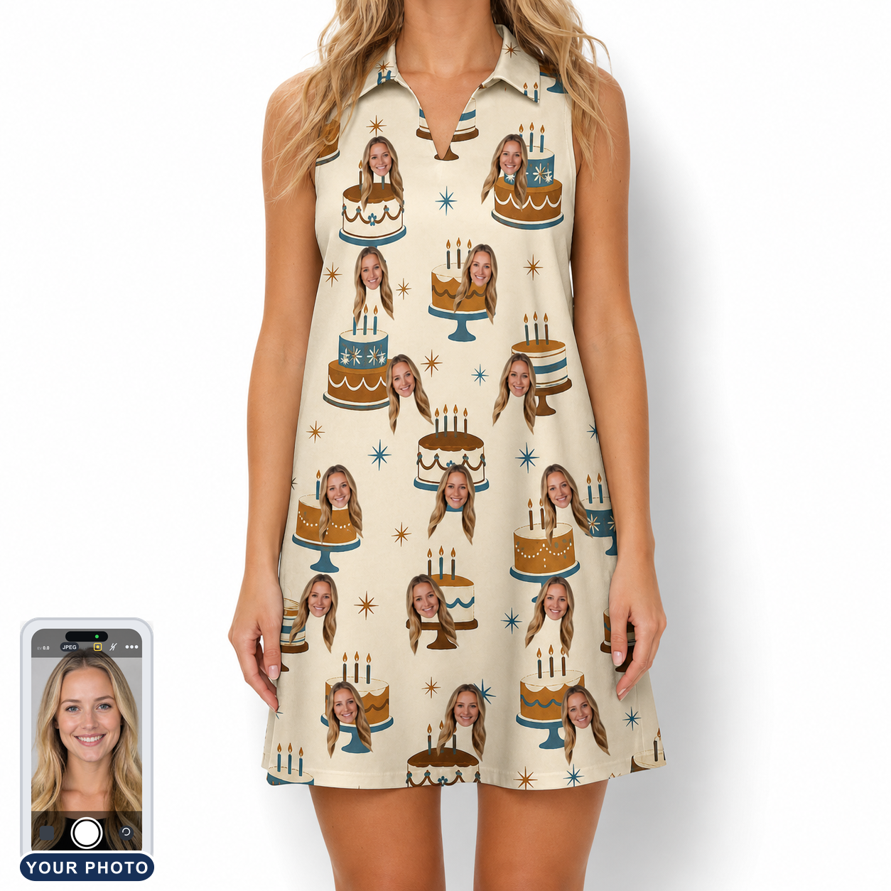Women's Frosting Fanfare Custom Face V-Neck Dress