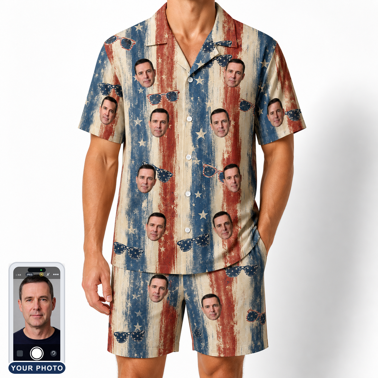 Men's Glam Goggles Custom Face Shirt & Shorts Set