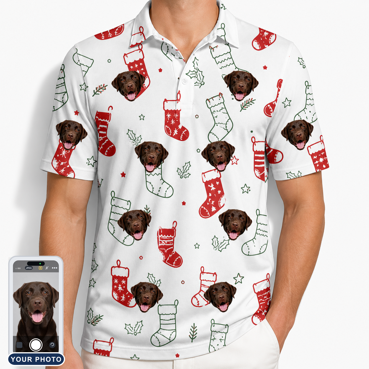 Men's Yule Pouches Custom Dog Face Polo Shirt