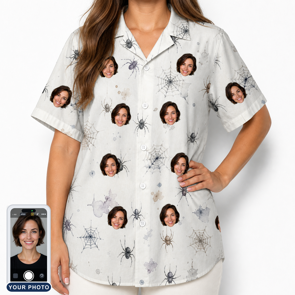 Women's Eight-Legged Elegance Custom Face Hawaiian Shirt