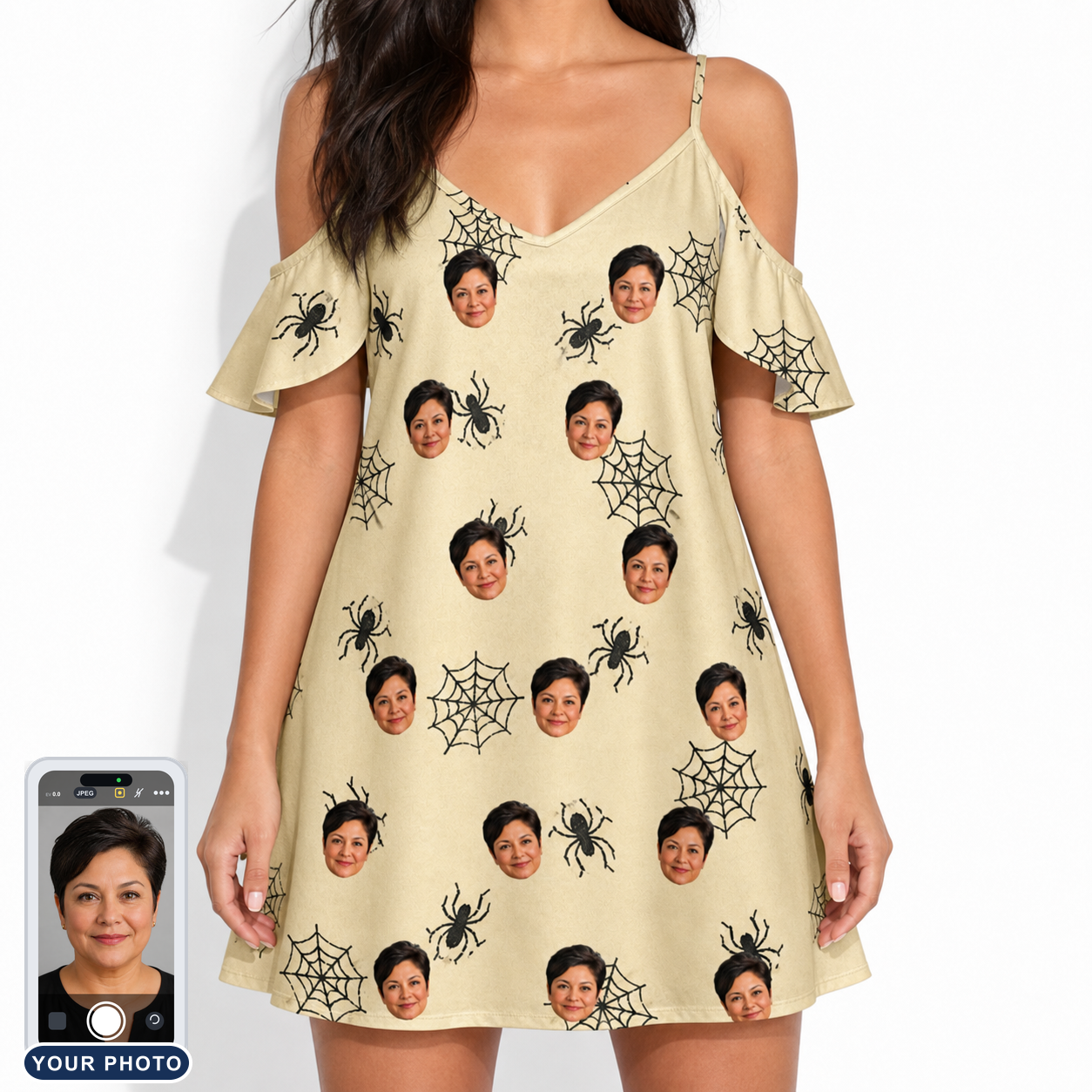 Women's Sinister Strands Custom Face Off-Shoulder Dress