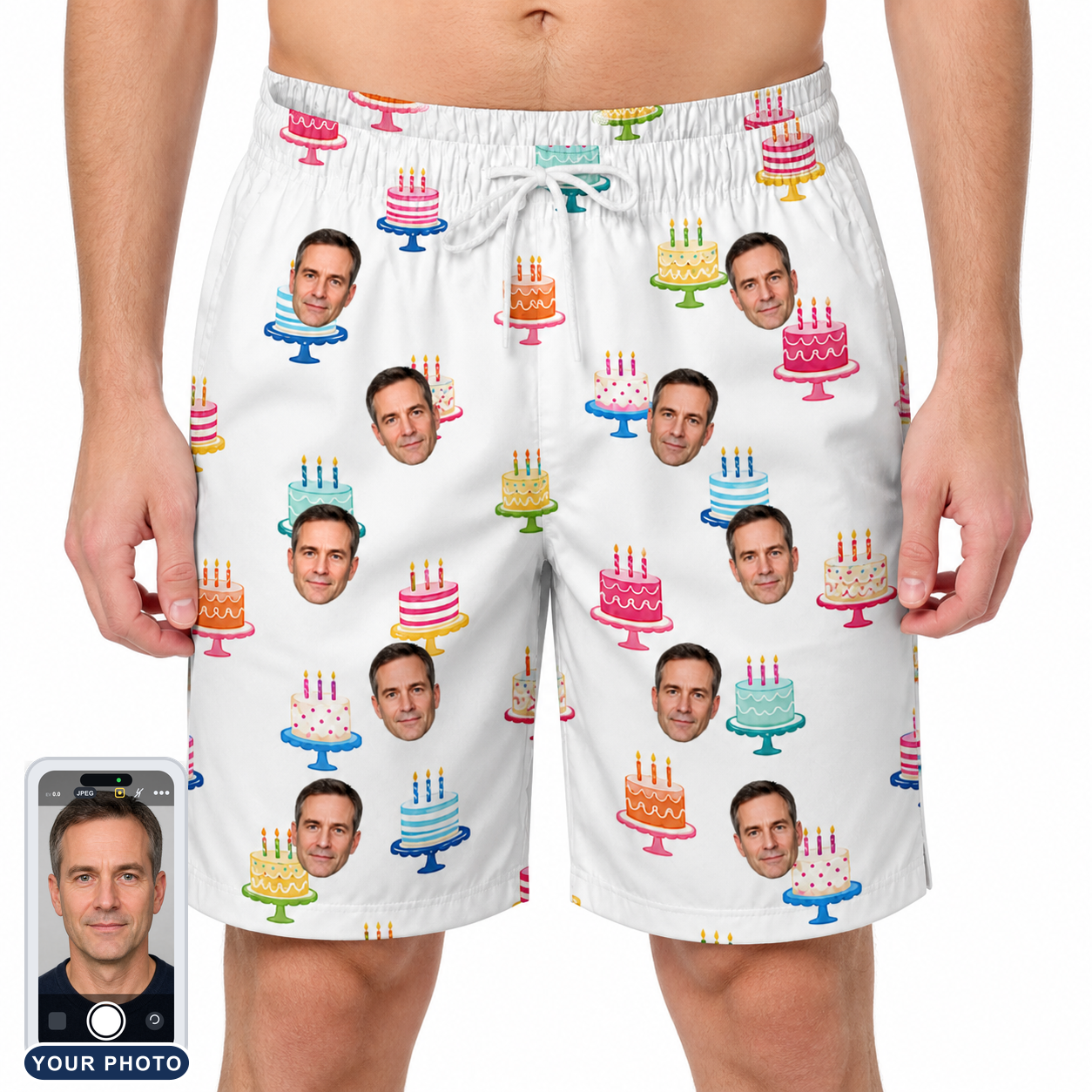 Men's Cake Craze Custom Face Beach Shorts