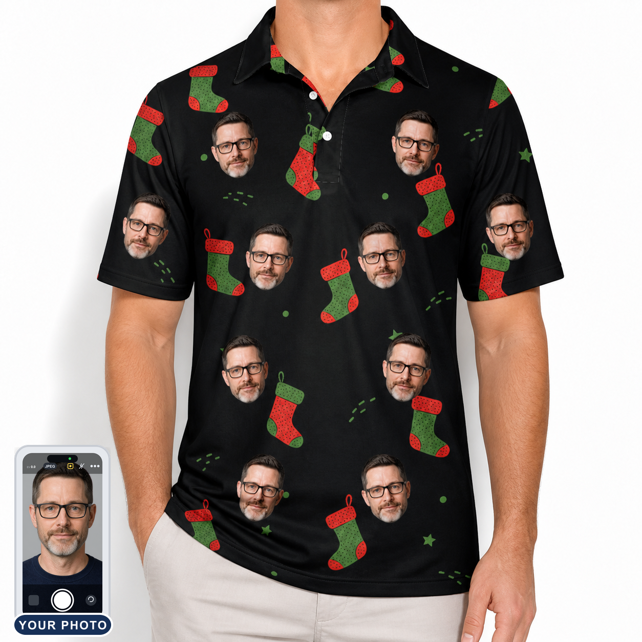 Men's Stocking Stuffer Custom Face Polo Shirt