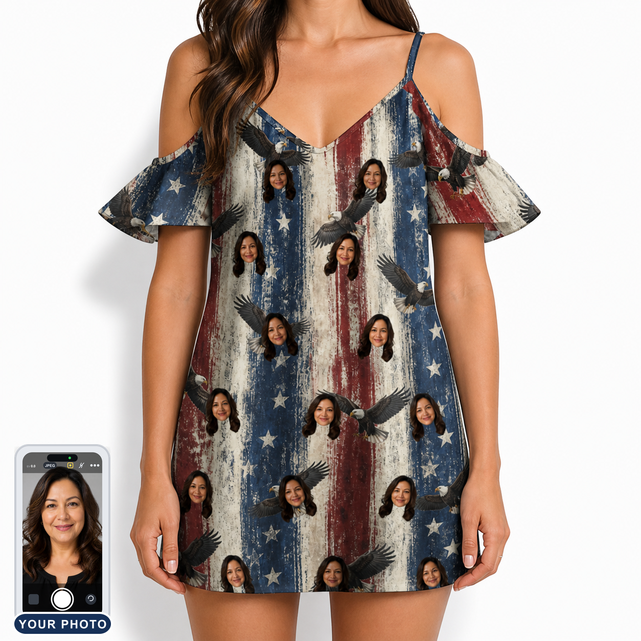 Women's Eagle Euphoria Custom Face Off-Shoulder Dress