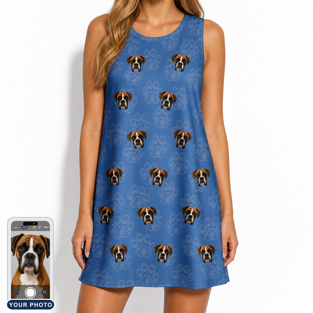 Women's Kibble Cartography Custom Dog Face Tank Dress