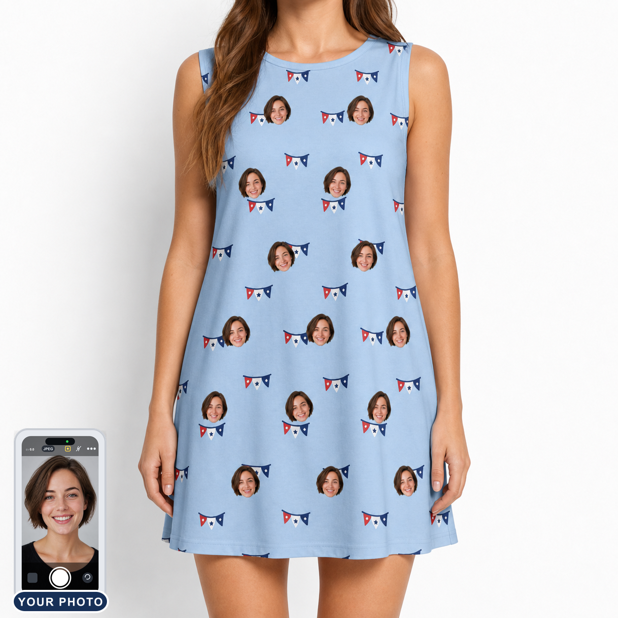 Women's Yankee Doodle Custom Face Tank Dress
