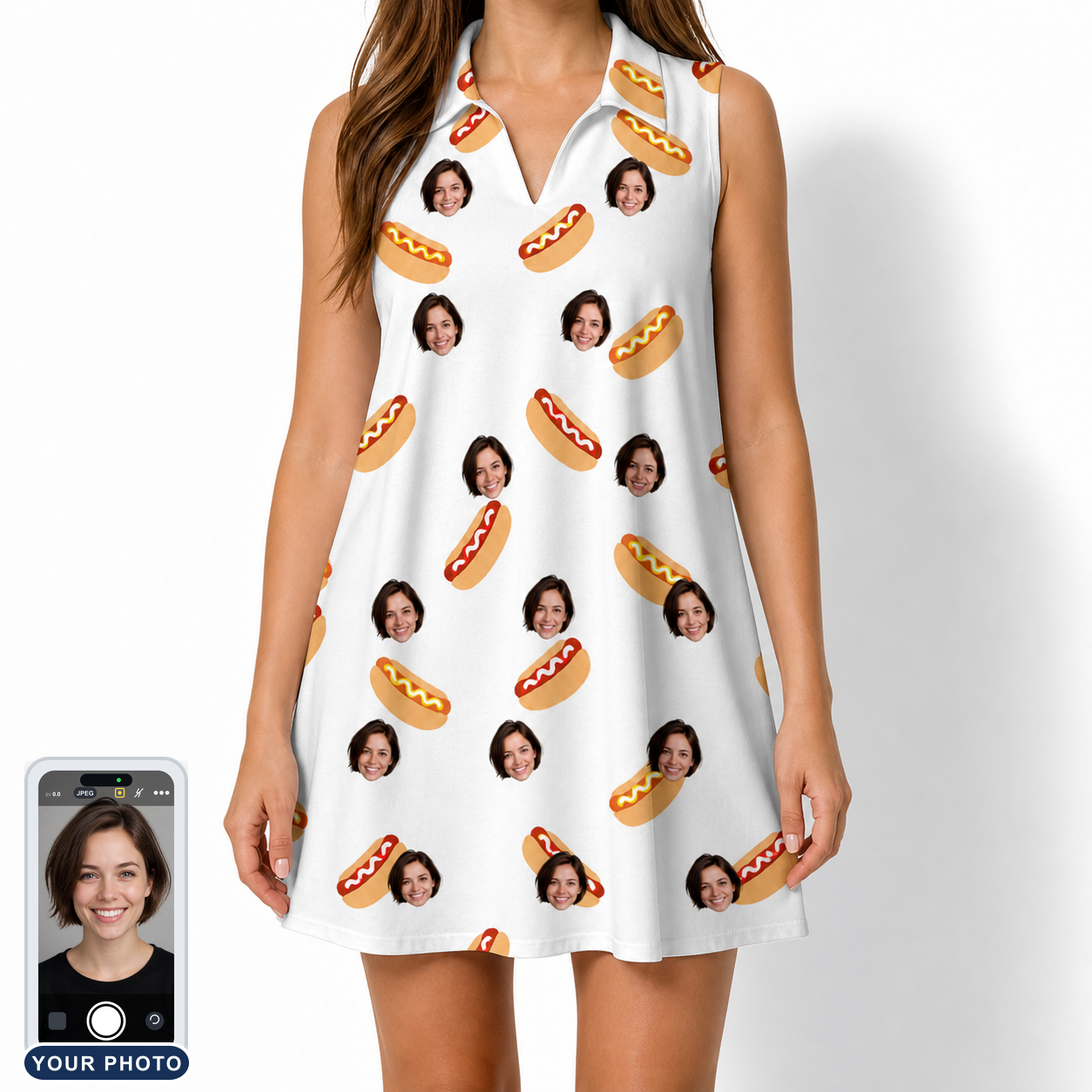 Women's Mustard Mingle Custom Face V-Neck Dress