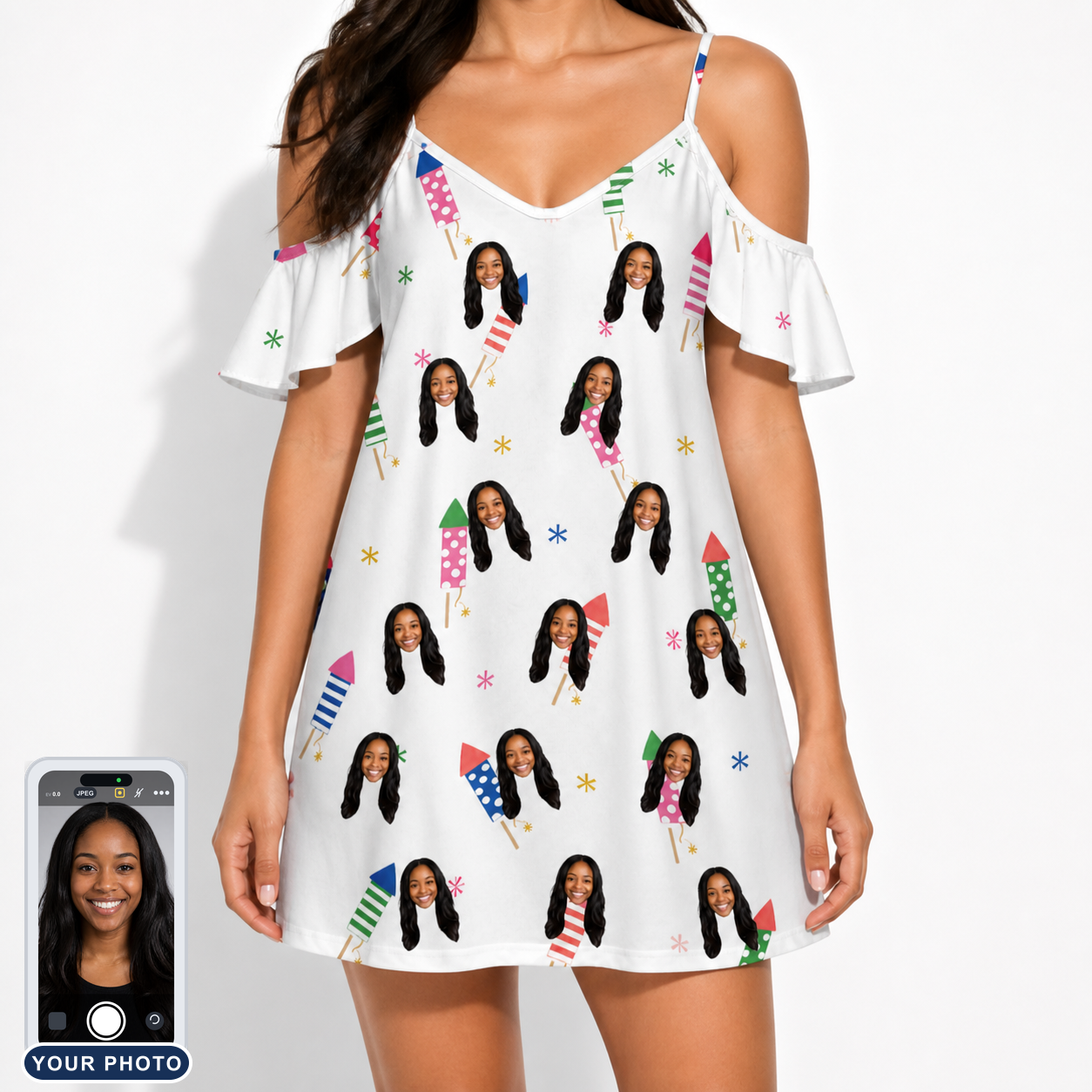 Women's Boom Banner Custom Face Off-Shoulder Dress