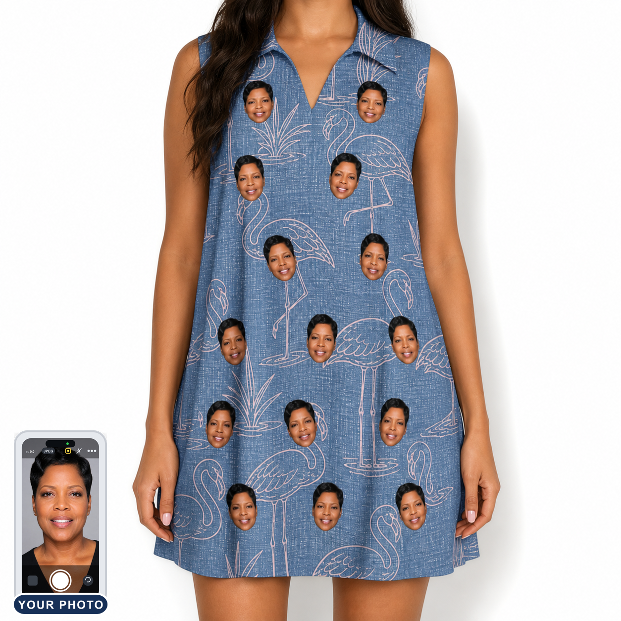 Women's Neck Appeal Custom Face V-Neck Dress