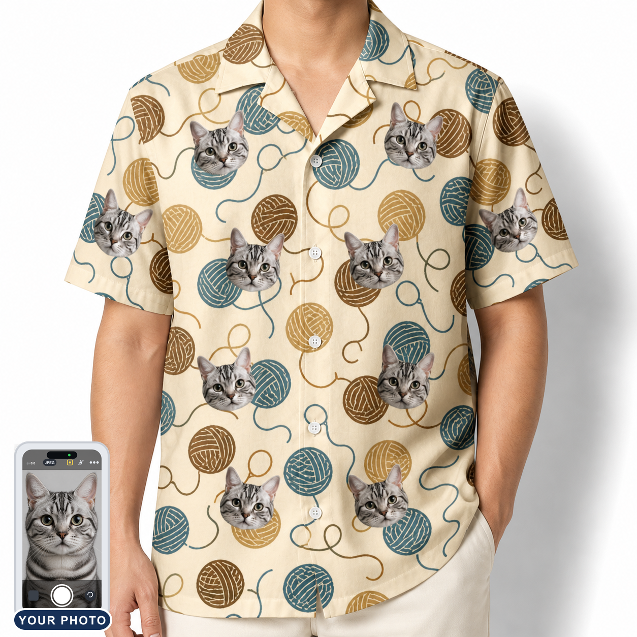 Men's Bobbin Bengals Custom Cat Face Hawaiian Shirt