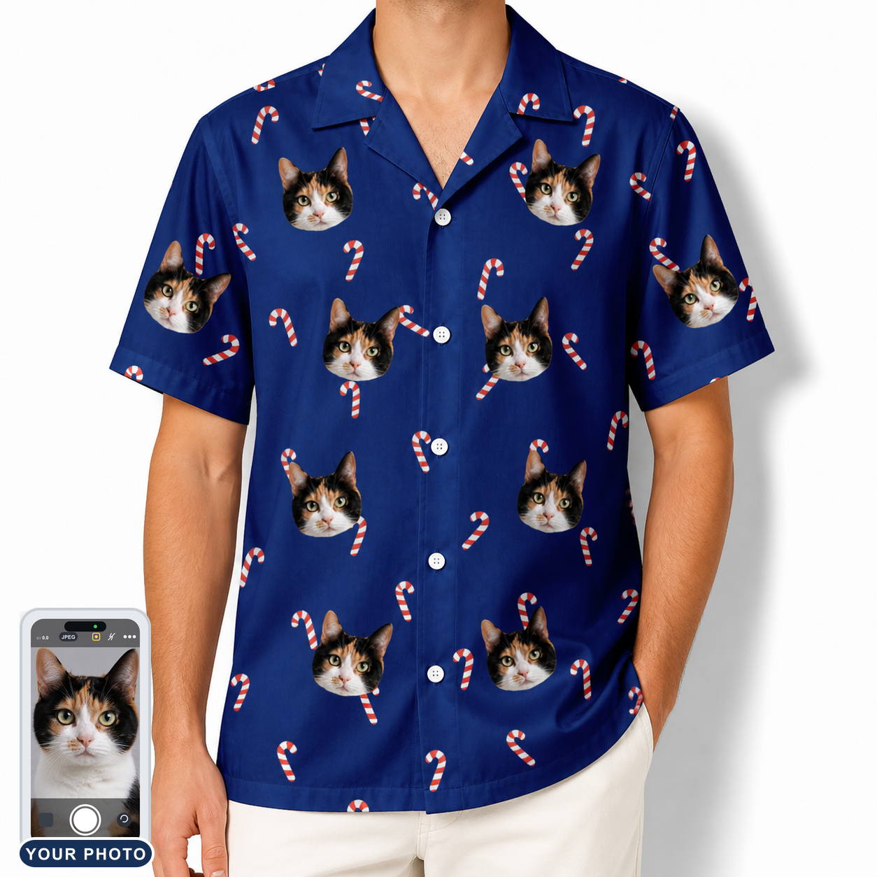 Men's Peppermint Pizzazz Custom Cat Face Hawaiian Shirt