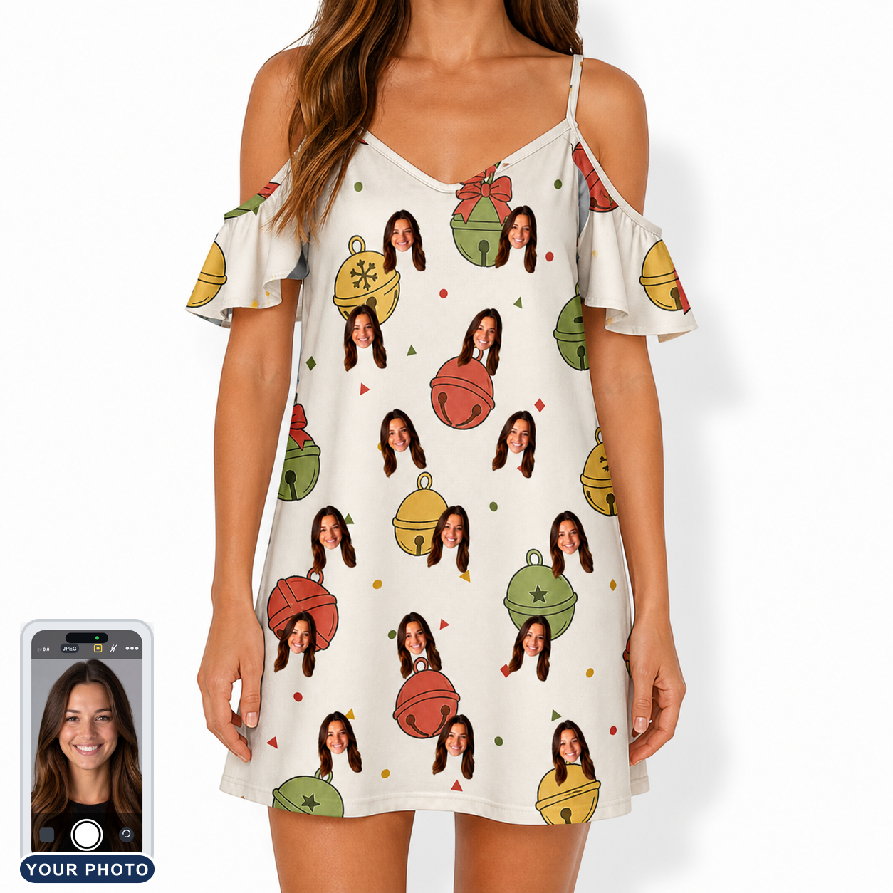 Women's Chime Charms Custom Face Off-Shoulder Dress
