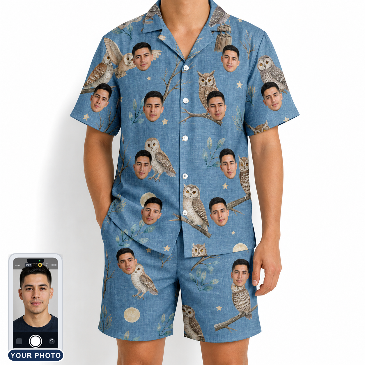 Men's Hoot Hollow Custom Face Shirt & Shorts Set