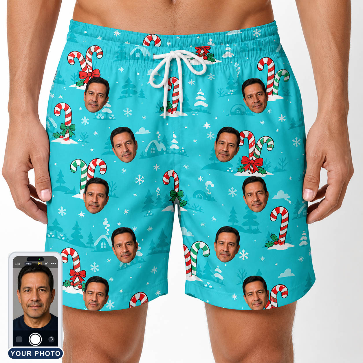 Men's Sugar Stripes Custom Face Beach Shorts