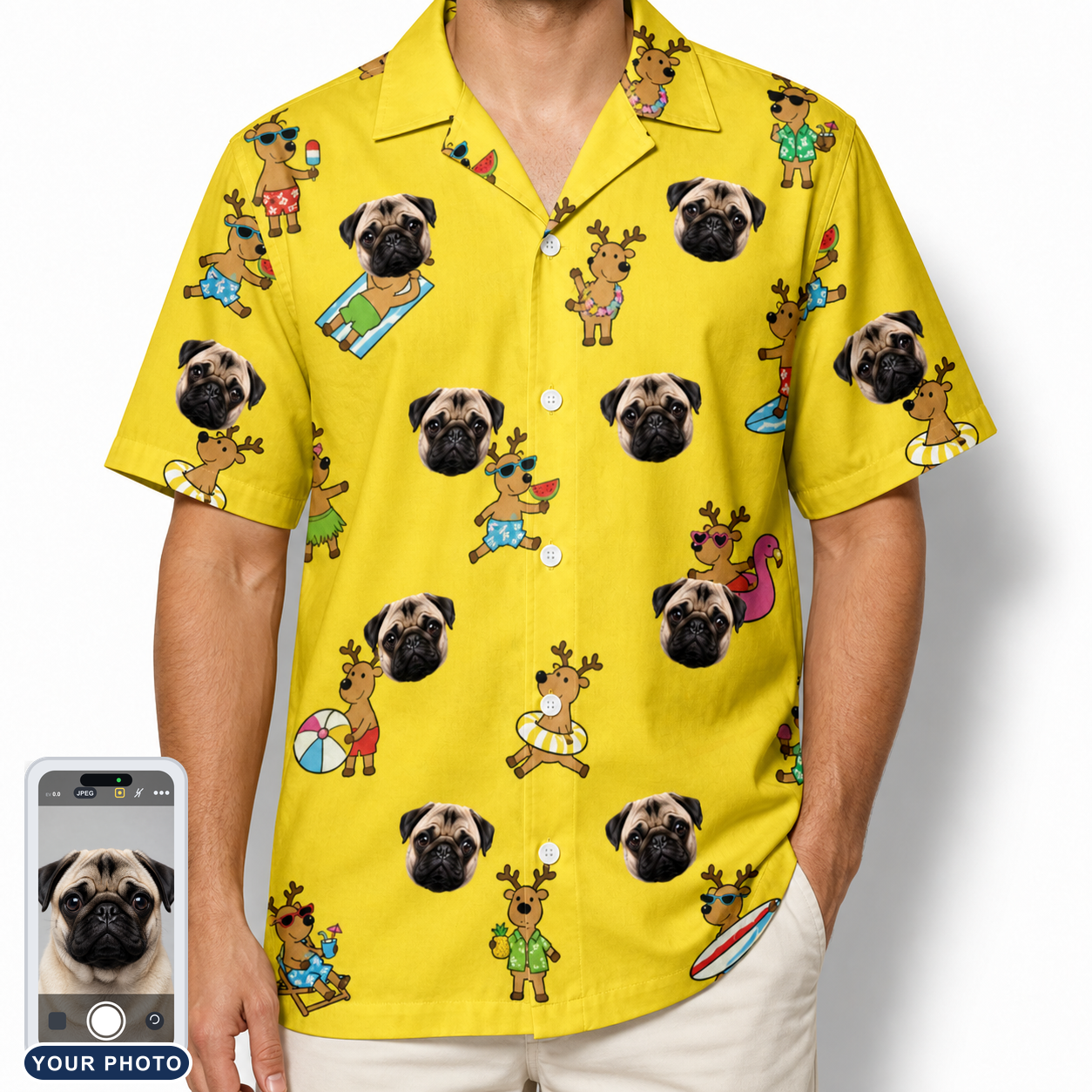 Men's Antler Antics Custom Dog Face Hawaiian Shirt