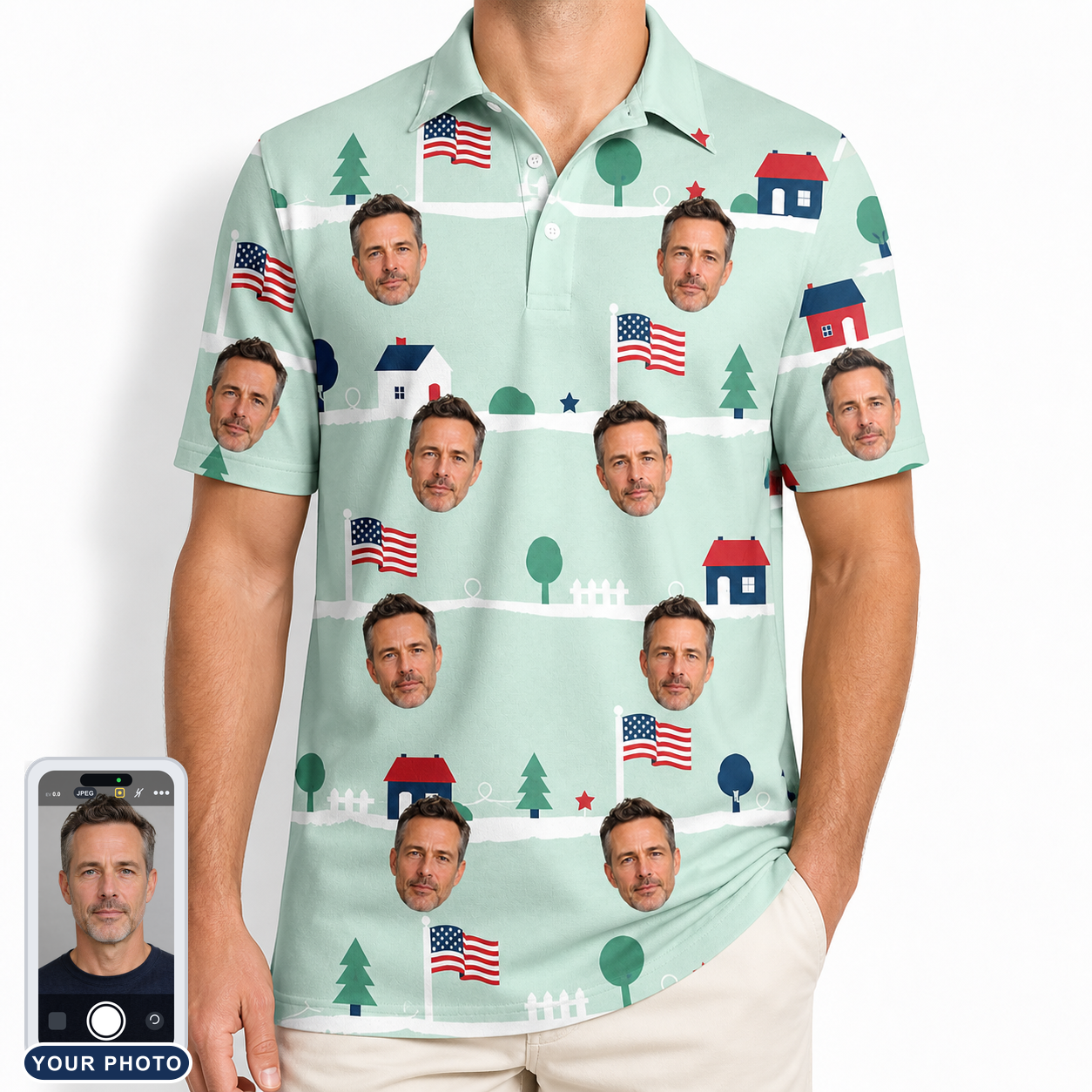 Men's Old Glory Custom Face Polo Shirt