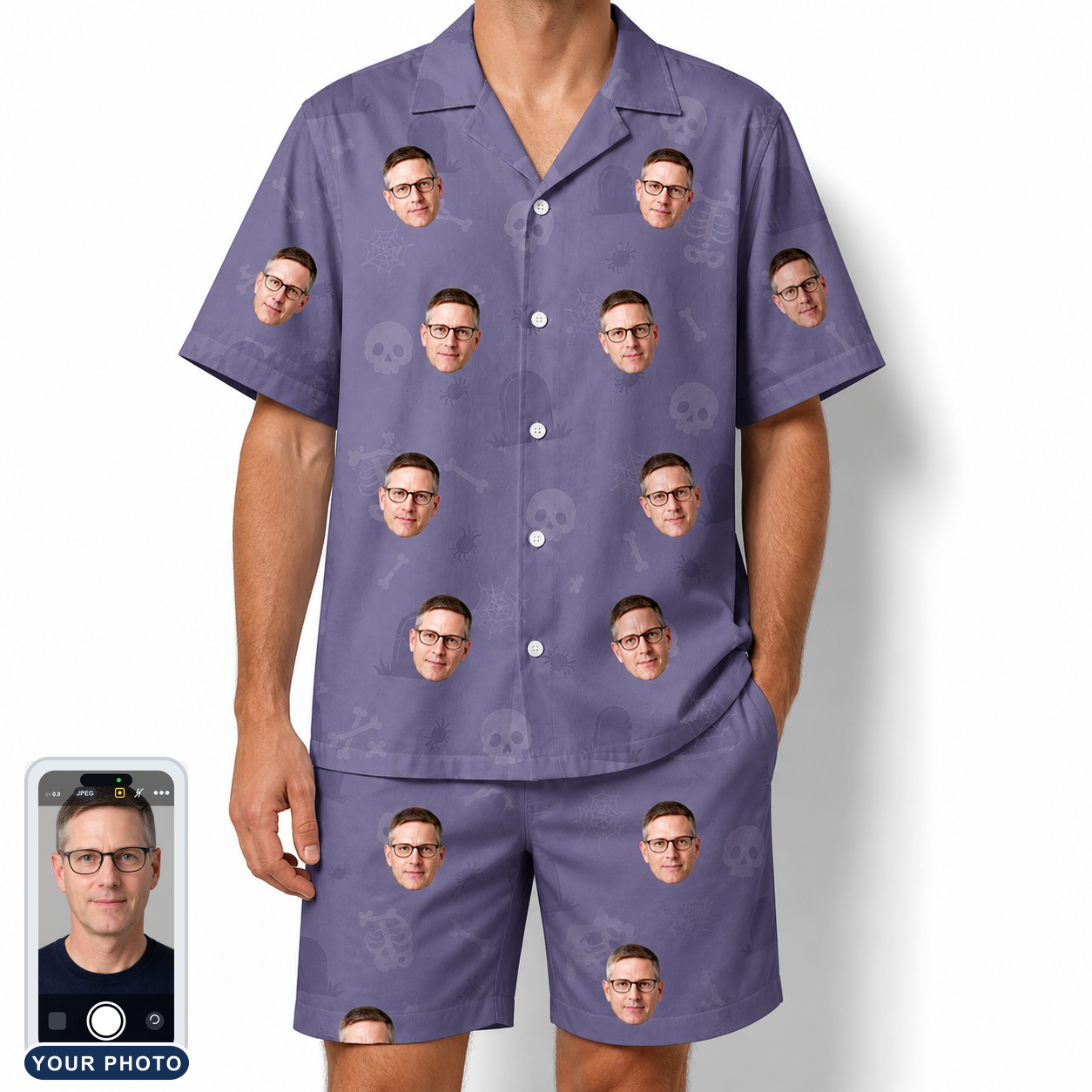 Men's Cemetery Chuckles Custom Face Shirt & Shorts Set