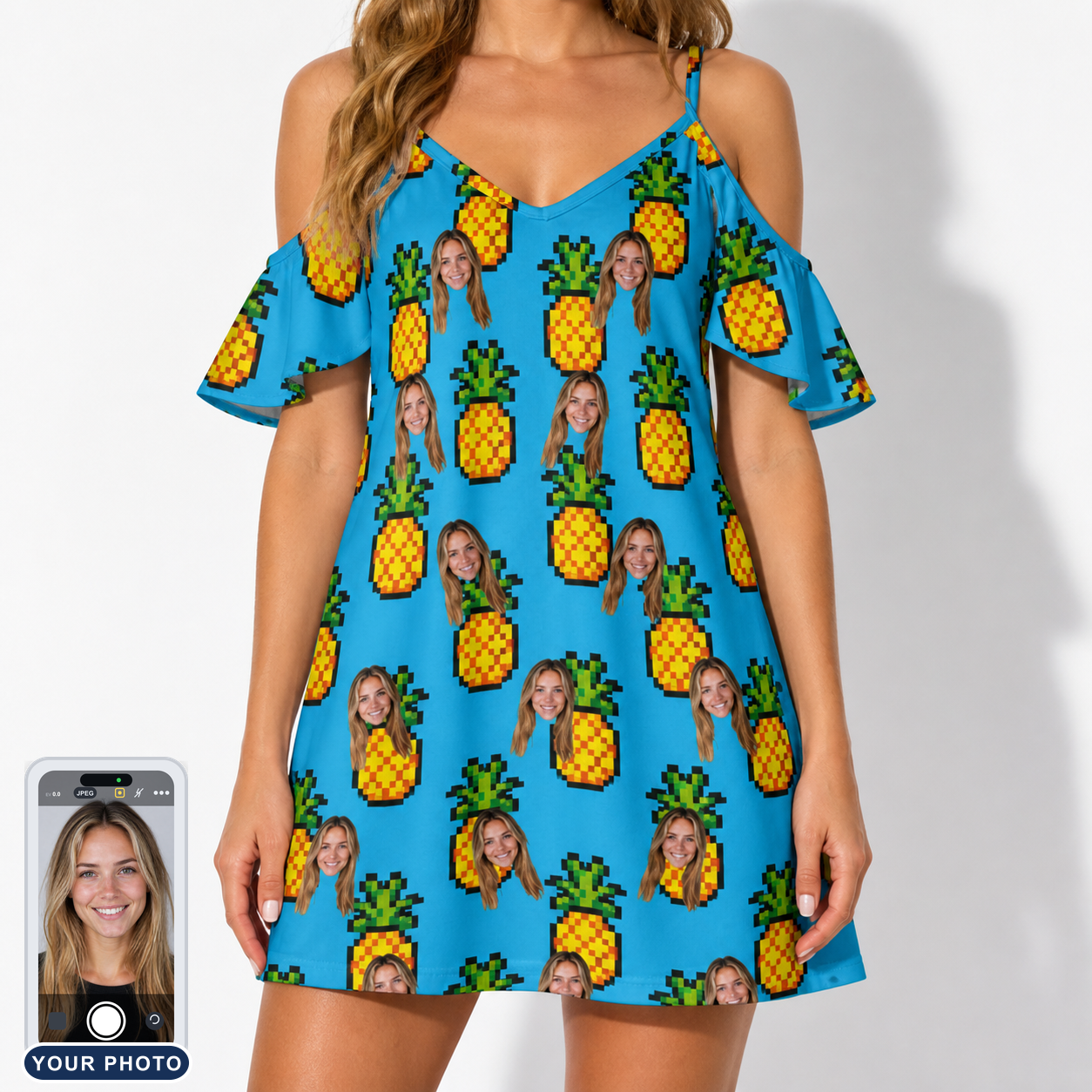 Women's Pineapple Pals Custom Face Off-Shoulder Dress