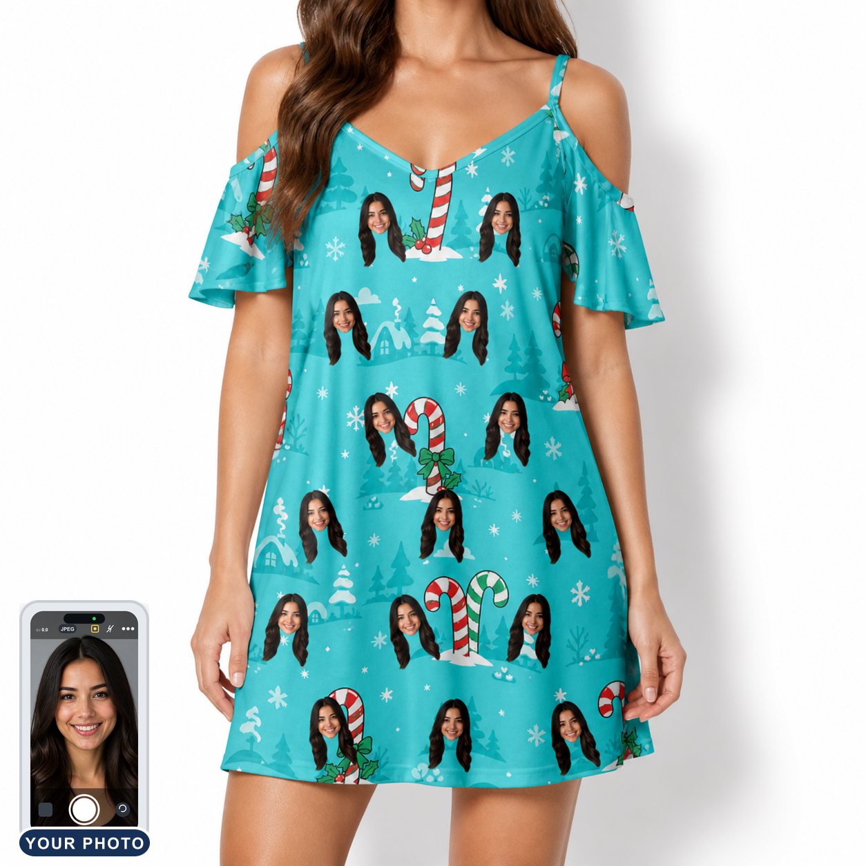 Women's Sugar Stripes Custom Face Off-Shoulder Dress