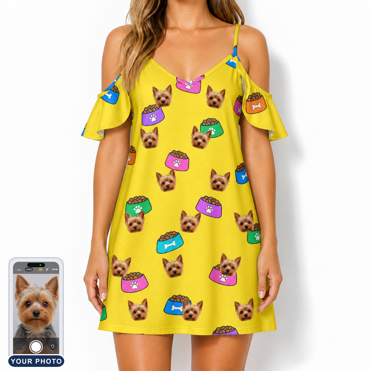 Women's Chow Hounds Custom Dog Face Off-Shoulder Dress