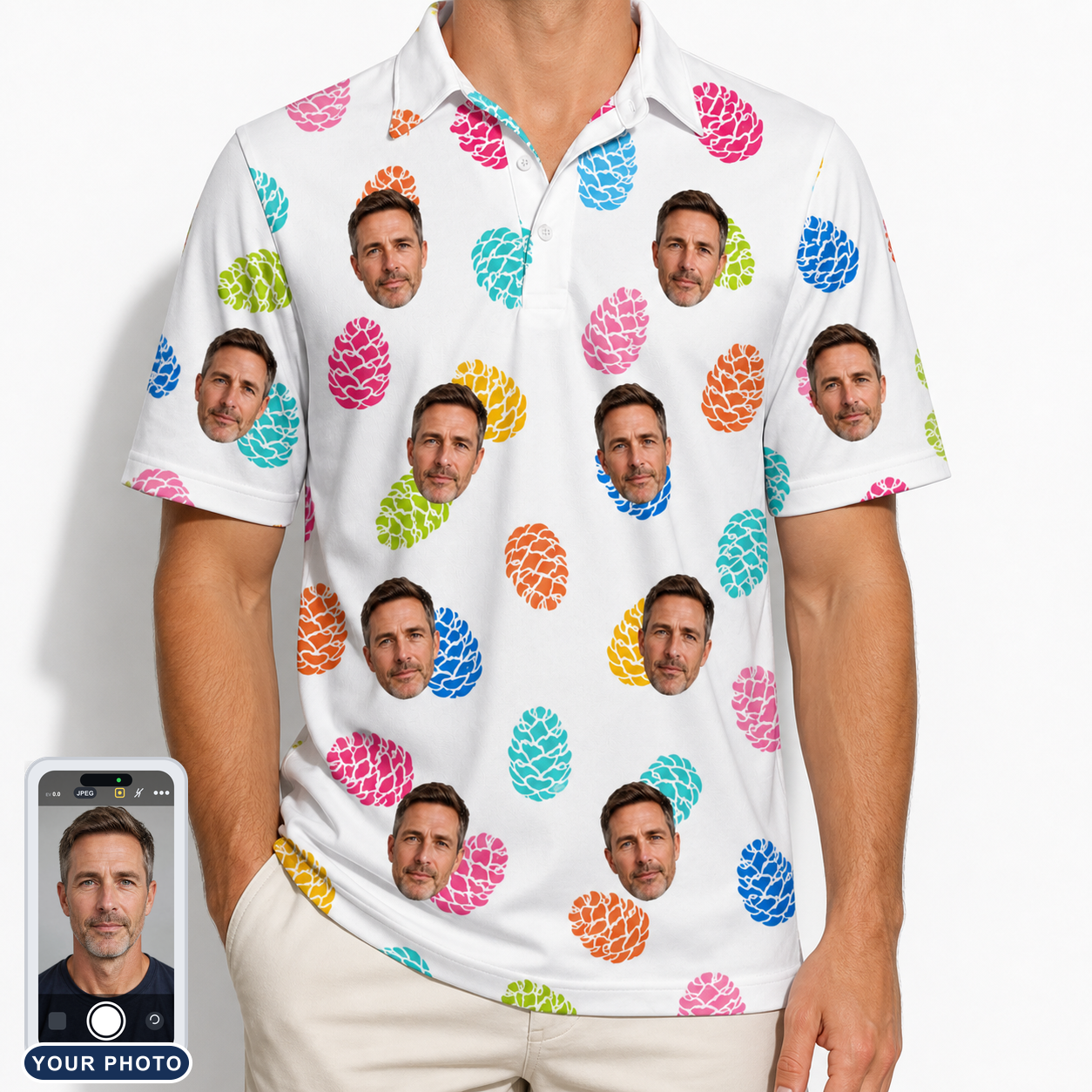 Men's Pinecone Prance Custom Face Polo Shirt