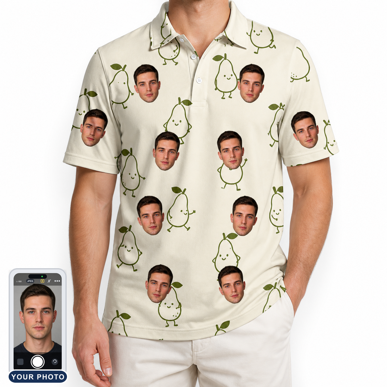 Men's Pear Pressure Custom Face Polo Shirt