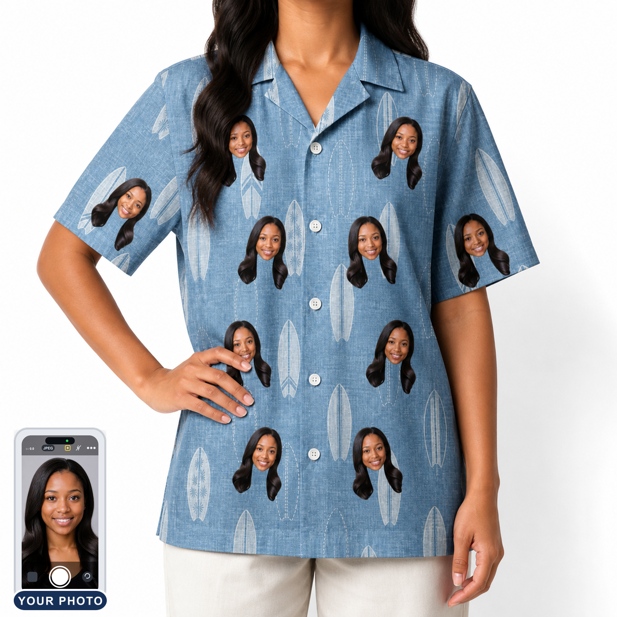 Women's Retro Riptide Custom Face Hawaiian Shirt