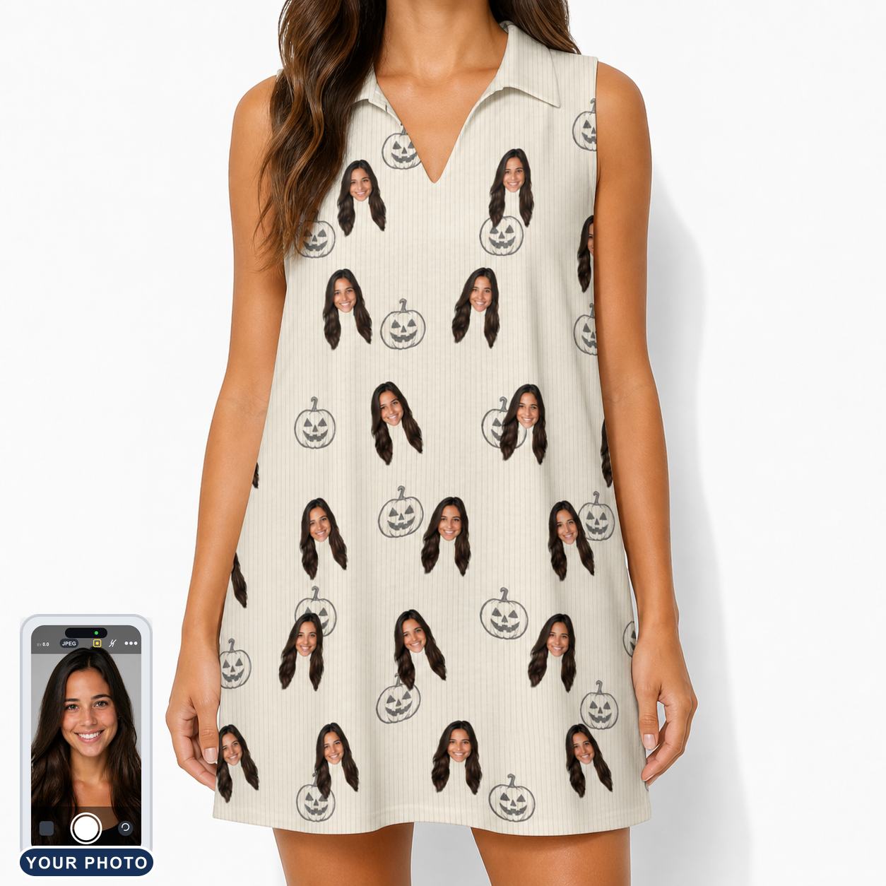 Women's Cucurbit Chuckles Custom Face V-Neck Dress