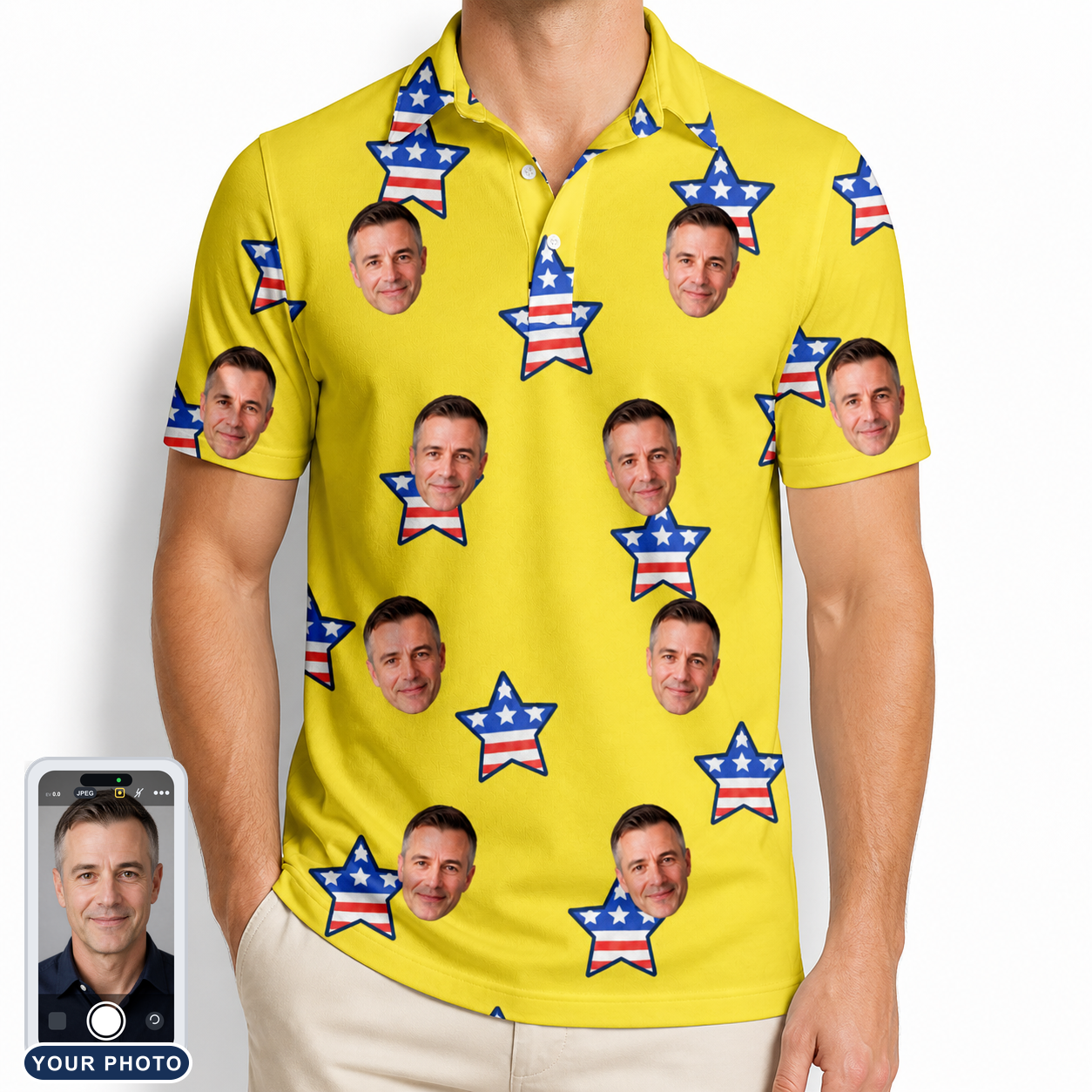 Men's Liberty Stripe Custom Face Polo Shirt