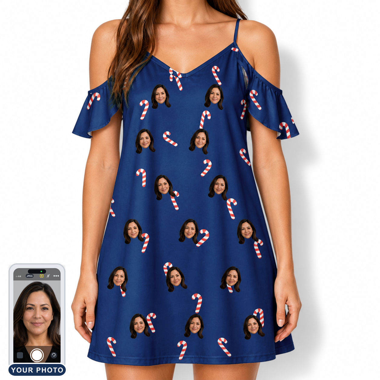 Women's Peppermint Pizzazz Custom Face Off-Shoulder Dress