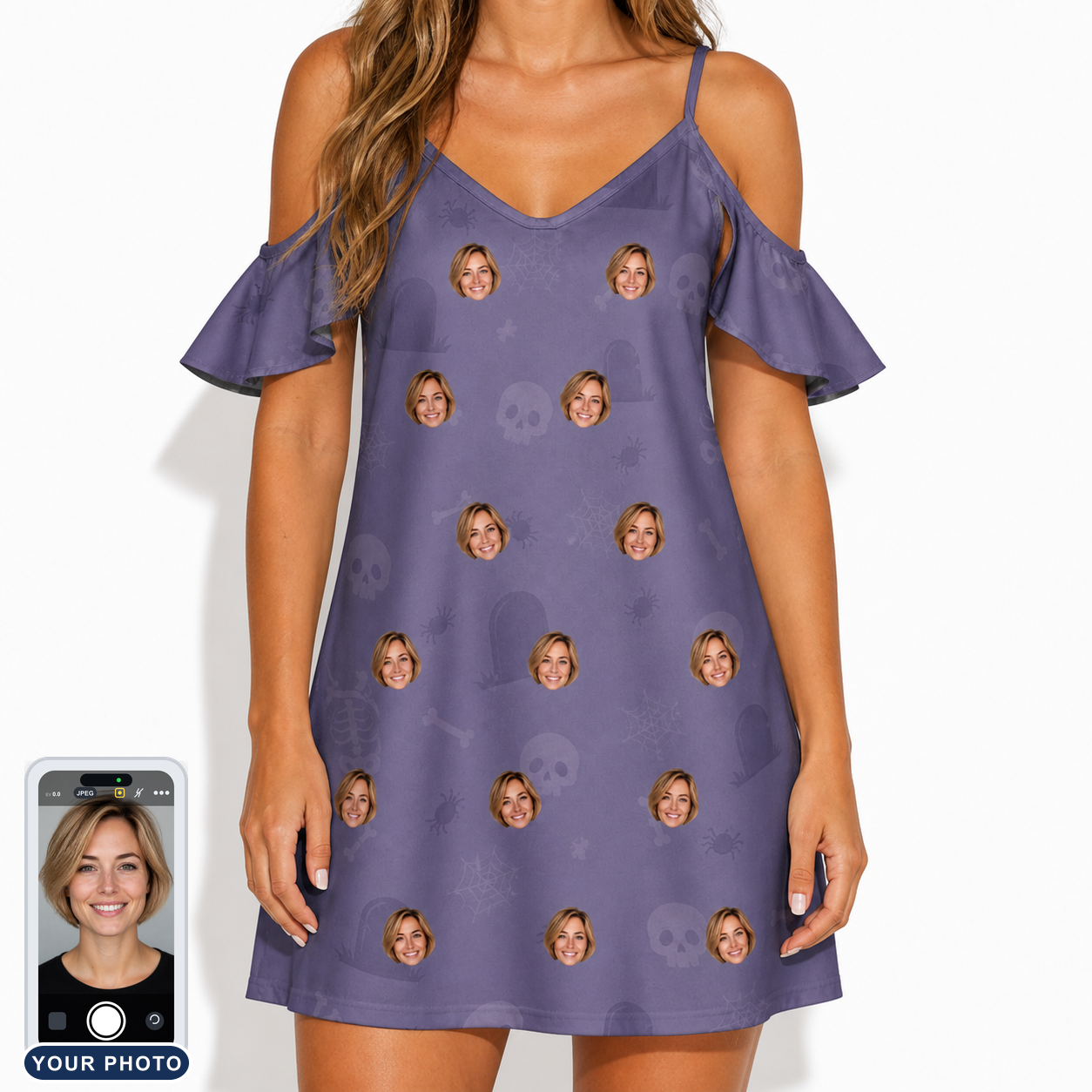 Women's Cemetery Chuckles Custom Face Off-Shoulder Dress