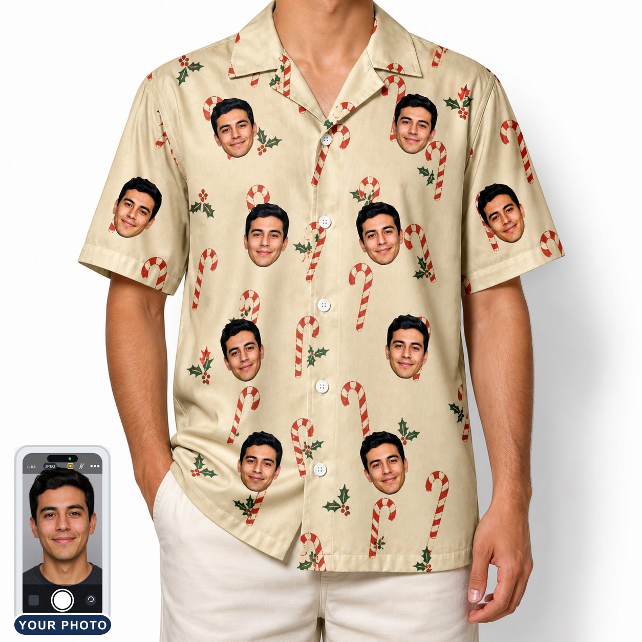Men's Minty Mistletoe Custom Face Hawaiian Shirt